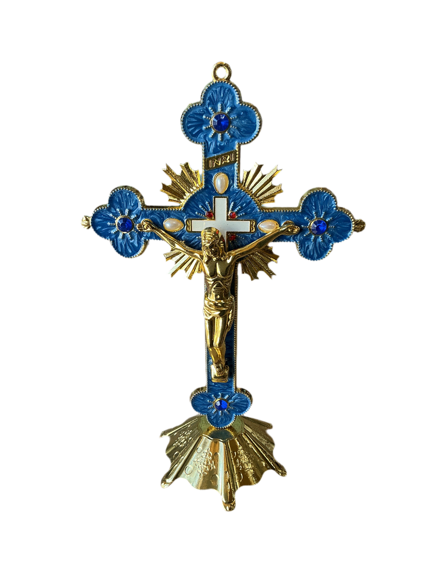 Gold Crucifixion with base - Blue