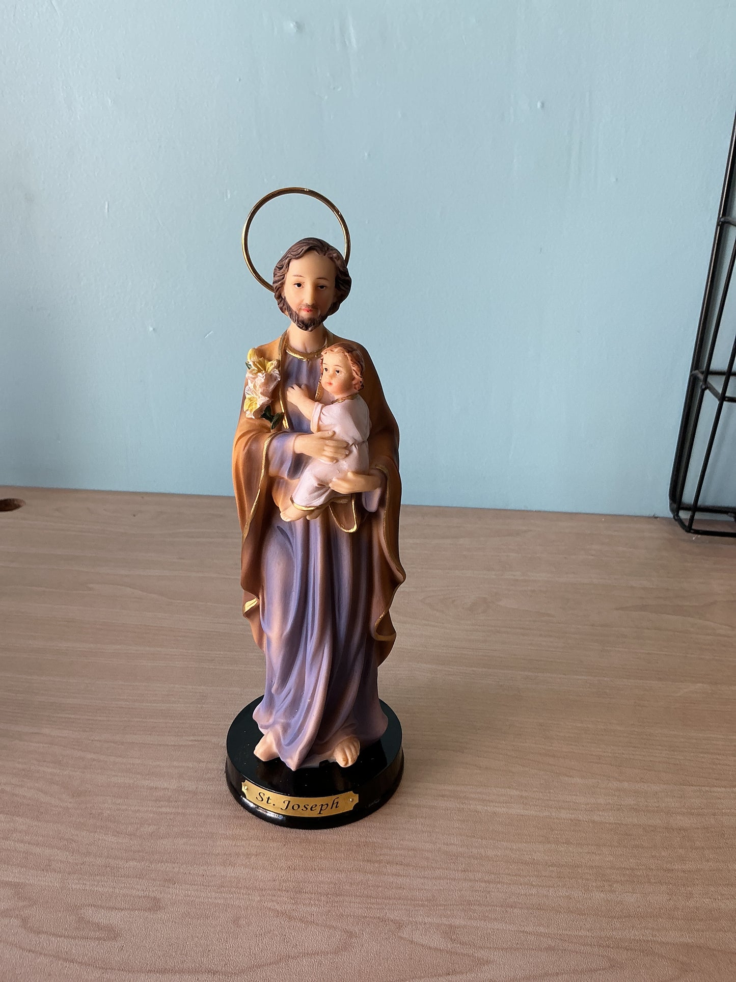 St. Joseph with wooden base 8"H
