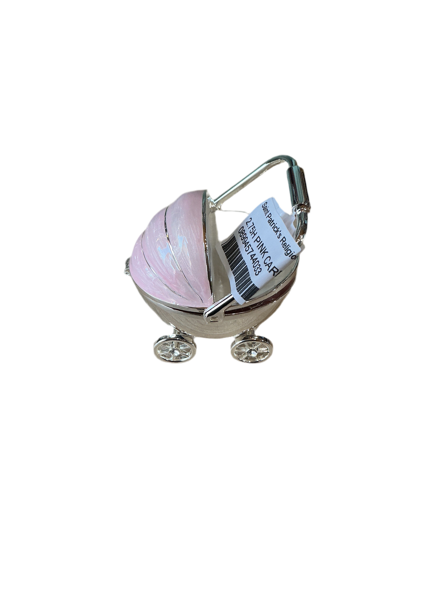Pink Carriage Keepsake Box with Rosary 2.75"H