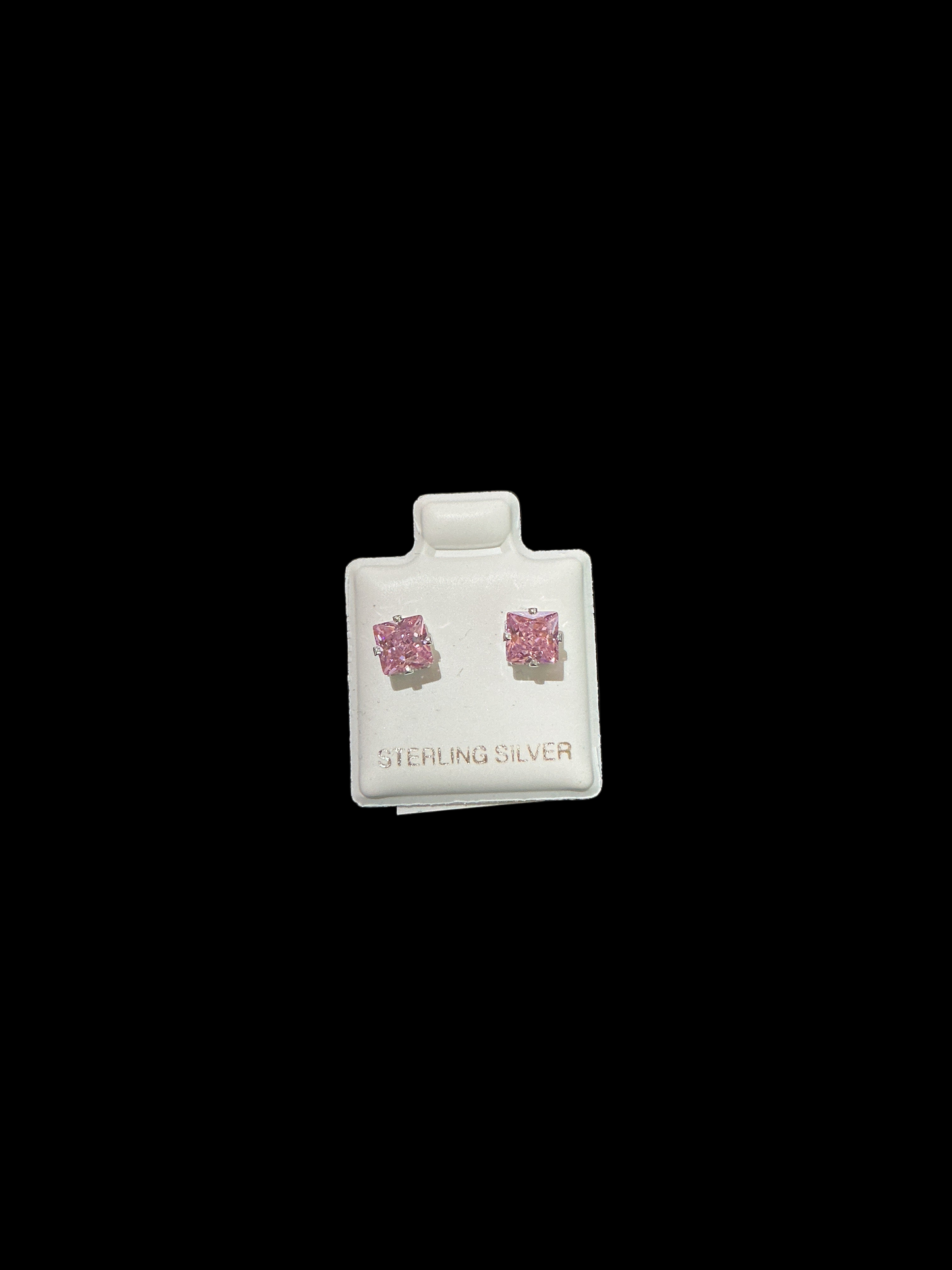 Sterling Silver Stud Earrings Cut Cubic 5x5 Color Pink