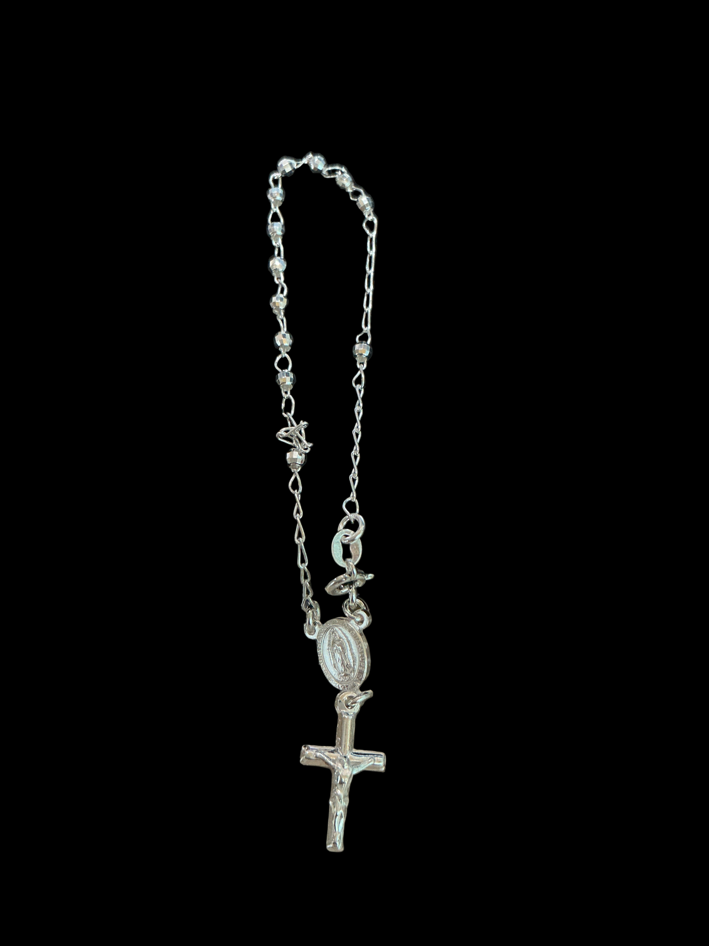 Silver Plated Beads Catholic Rosary Chain Bracelet - Virgen de Guadalupe 3MM 7"