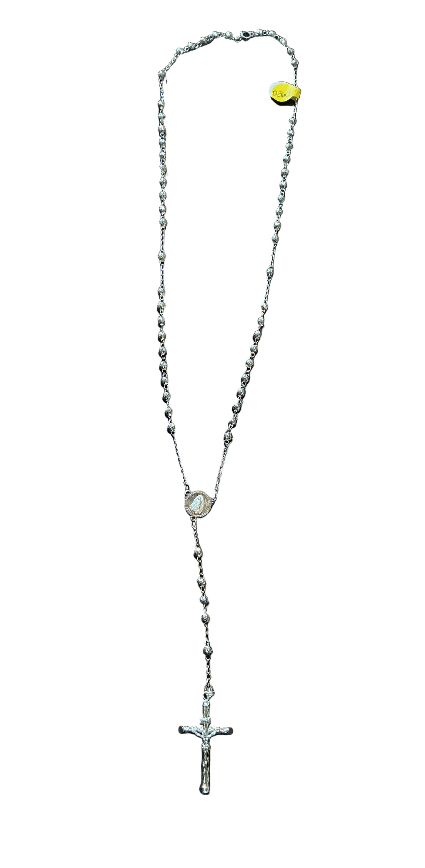 Silver Virgen Guadalupe Rosary 4MM 20”H