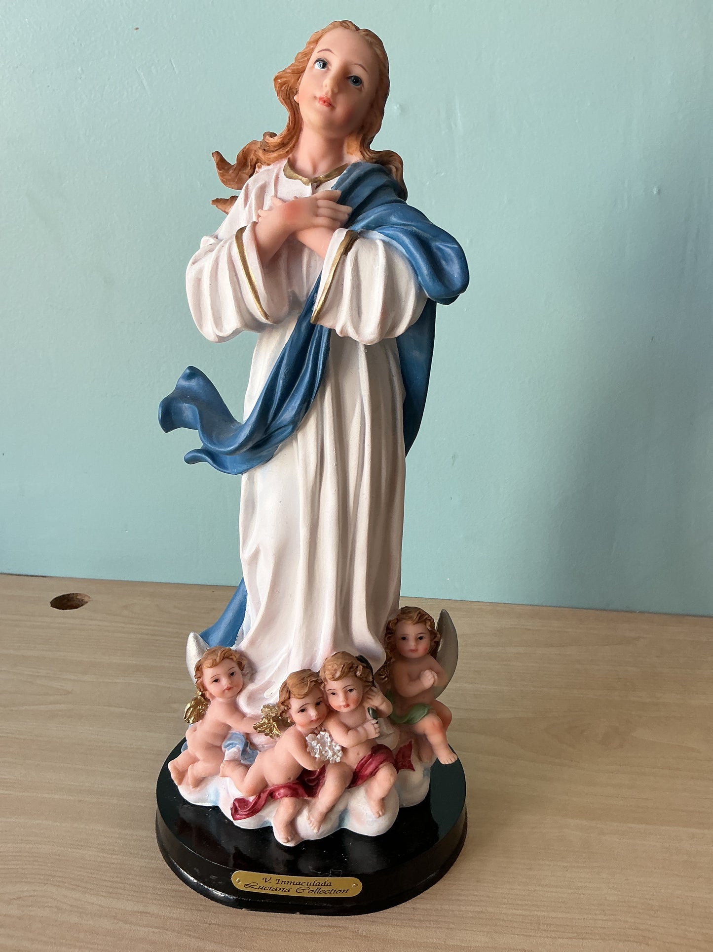 Virgen Inmaculate Conception with Wooden Base 12"H