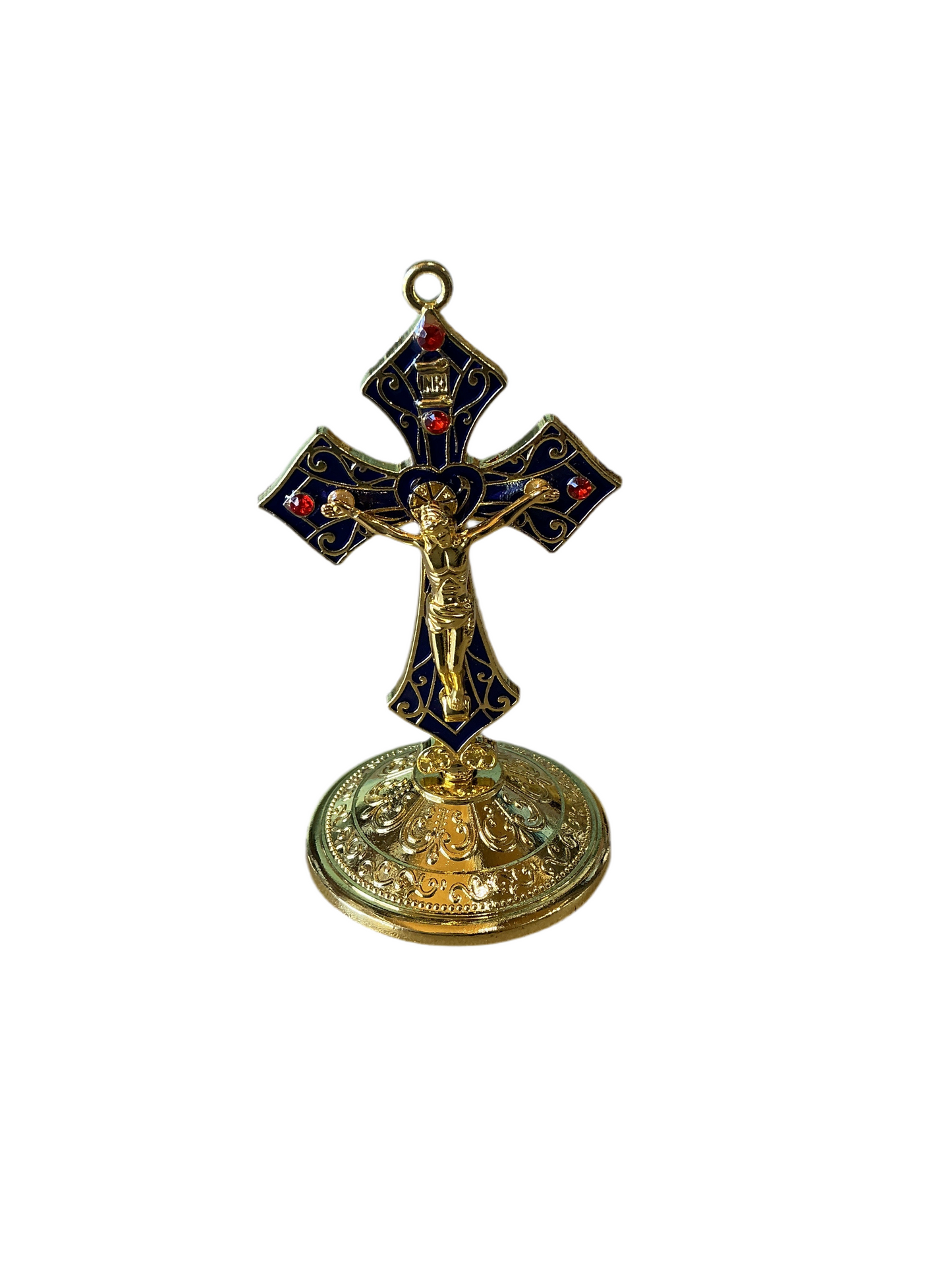 Gold Crucifixion with base 3.5"H - Blue