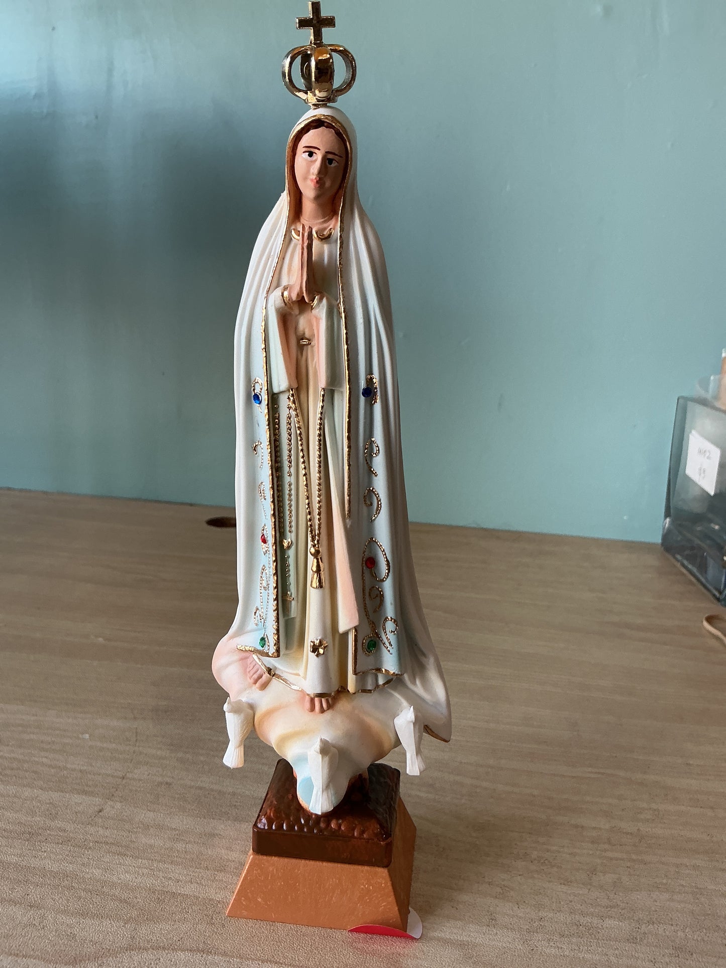 Our Lady of Fatima painted eyes 8"H