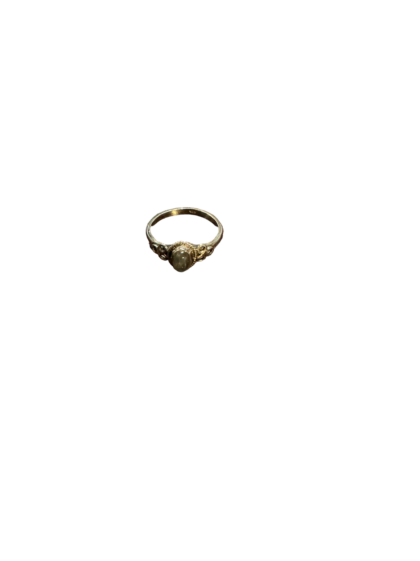 Silver Ring with gray iridescent Stone Size #9