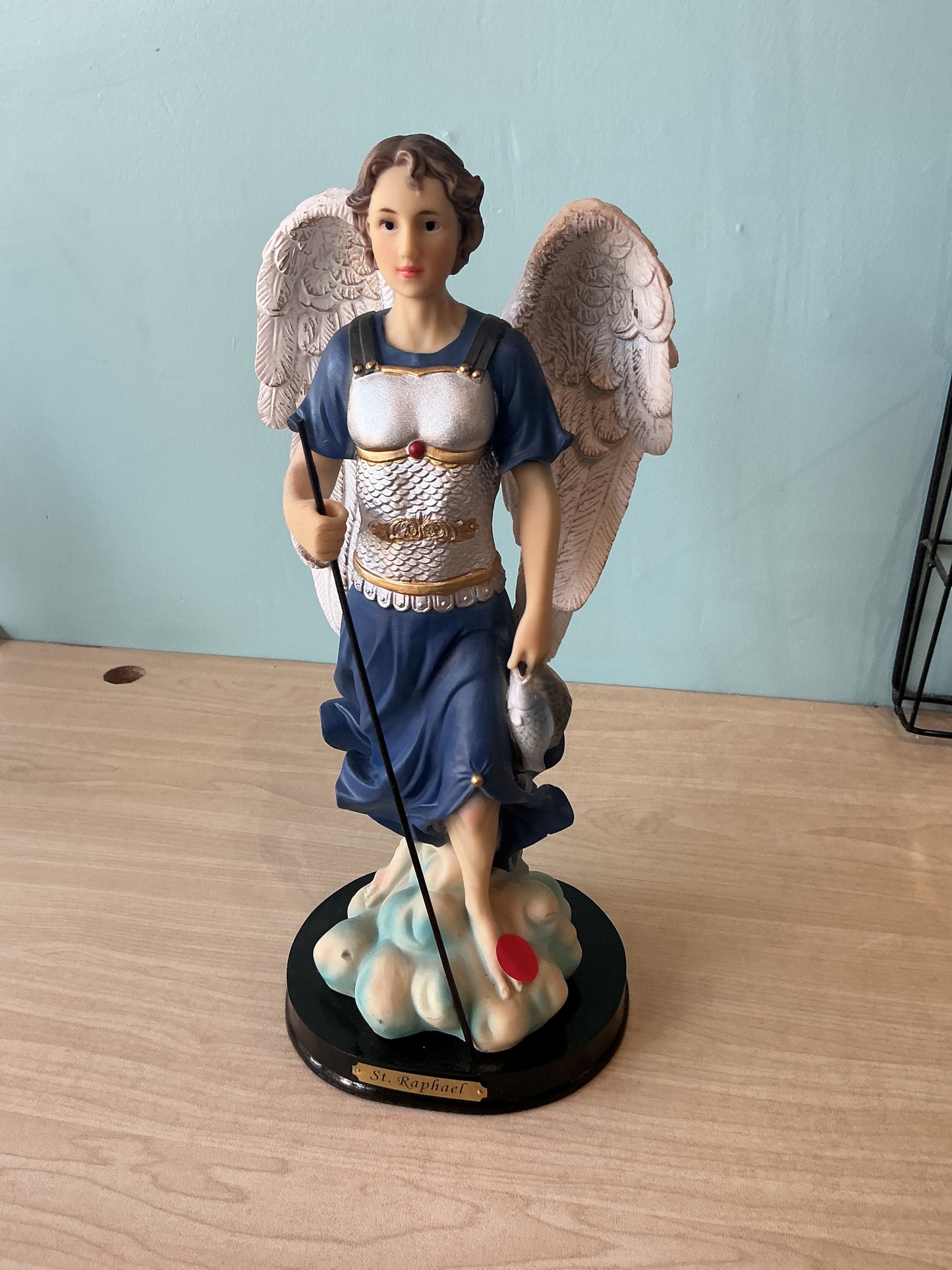 Saint Raphael with wood 12"H