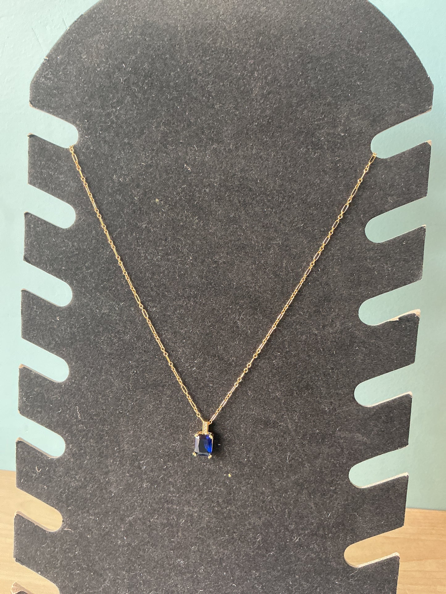 Santorini Blue Baguuette Pendant Necklace Gold Filled