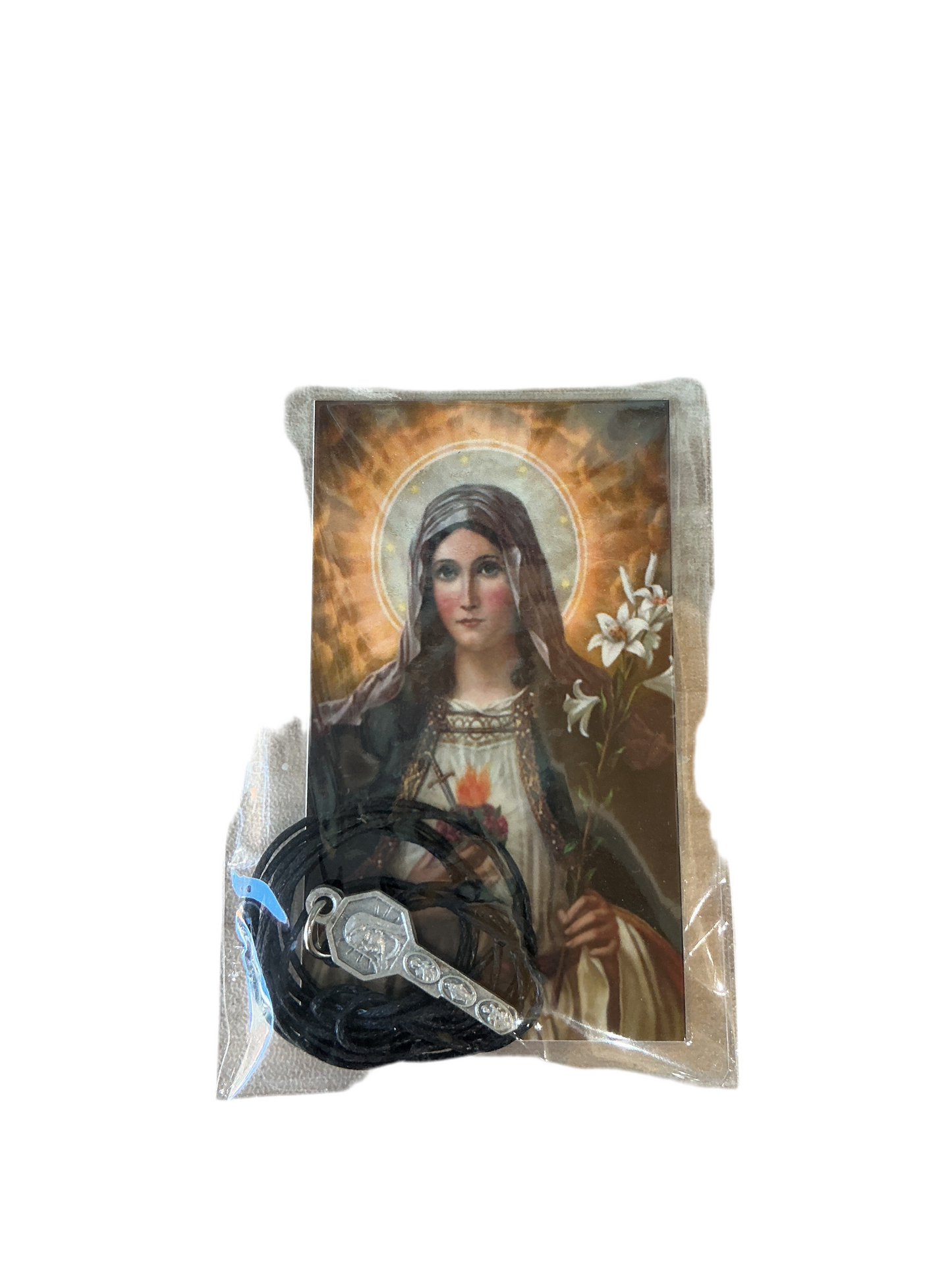 Collar de hilo negro con medalla de Virgen del Sagrado Corazón