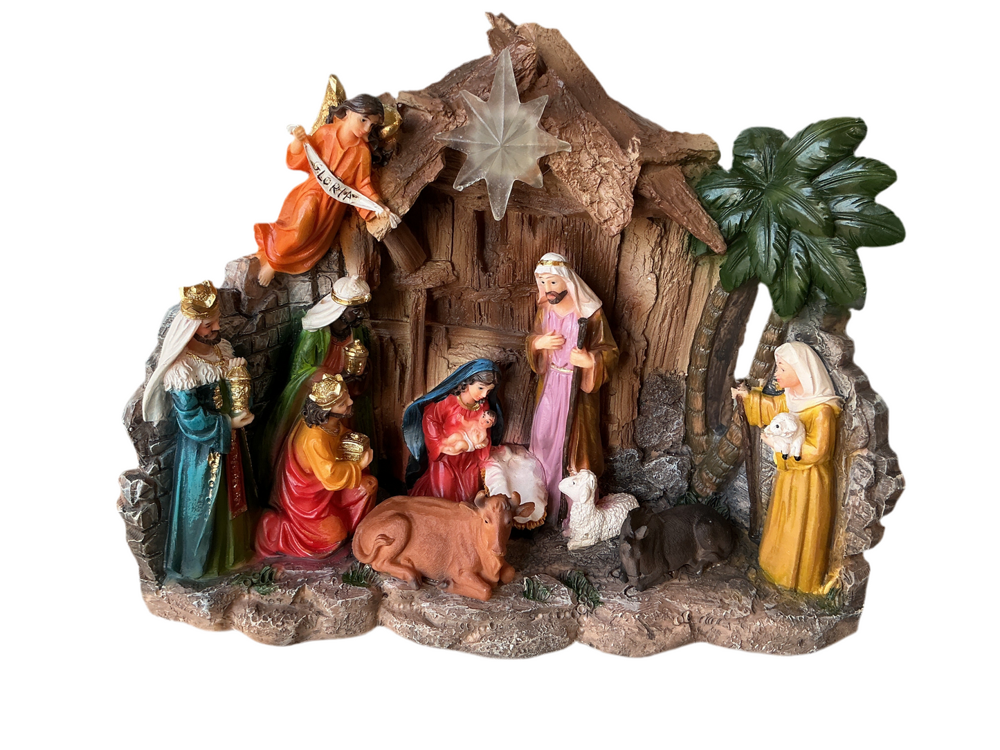 Christmas Lighted Resin Nativity Stable 10"H