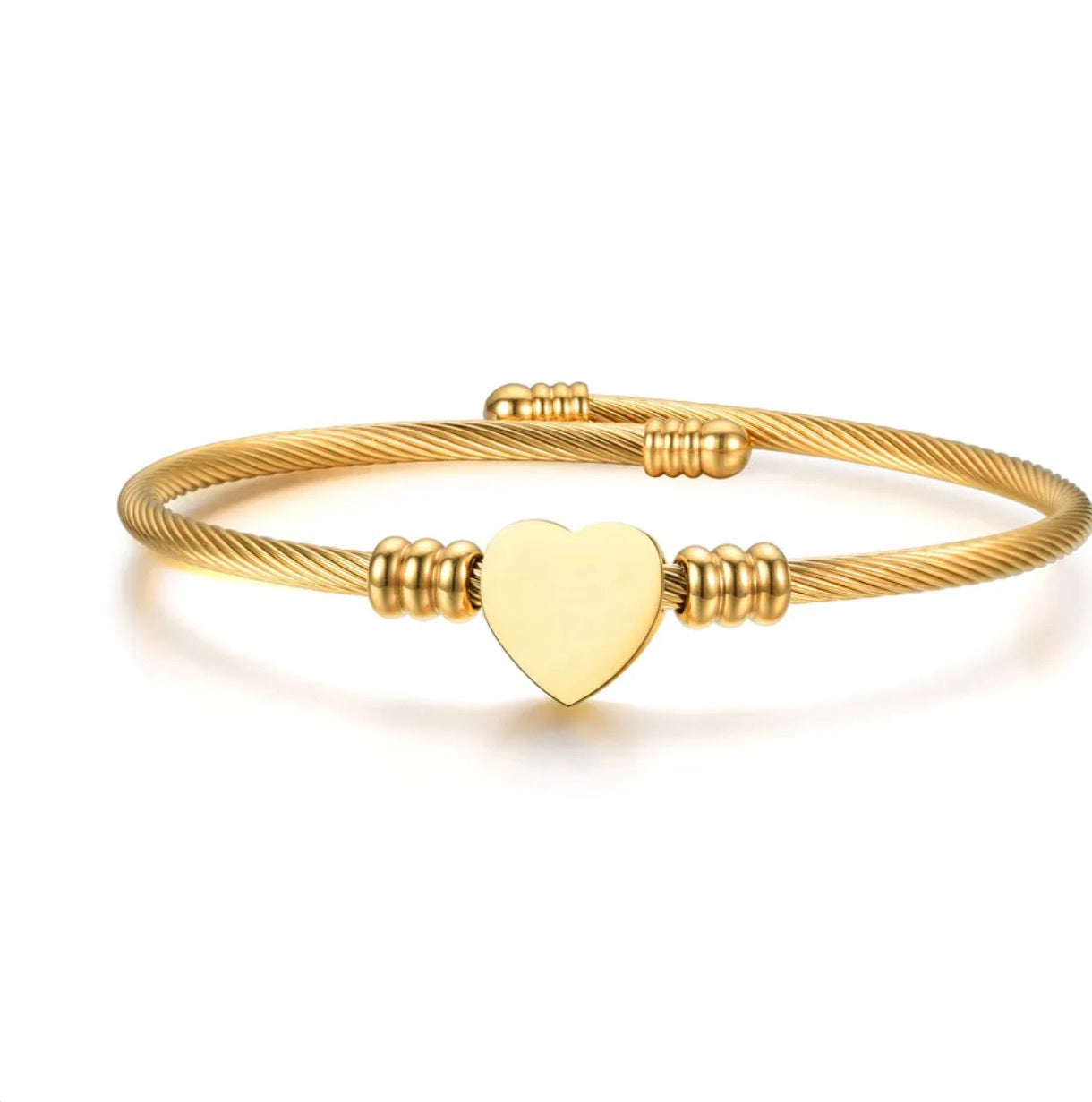 Brazalete De Cable De Acero Inoxidable Con Colgante De Corazón