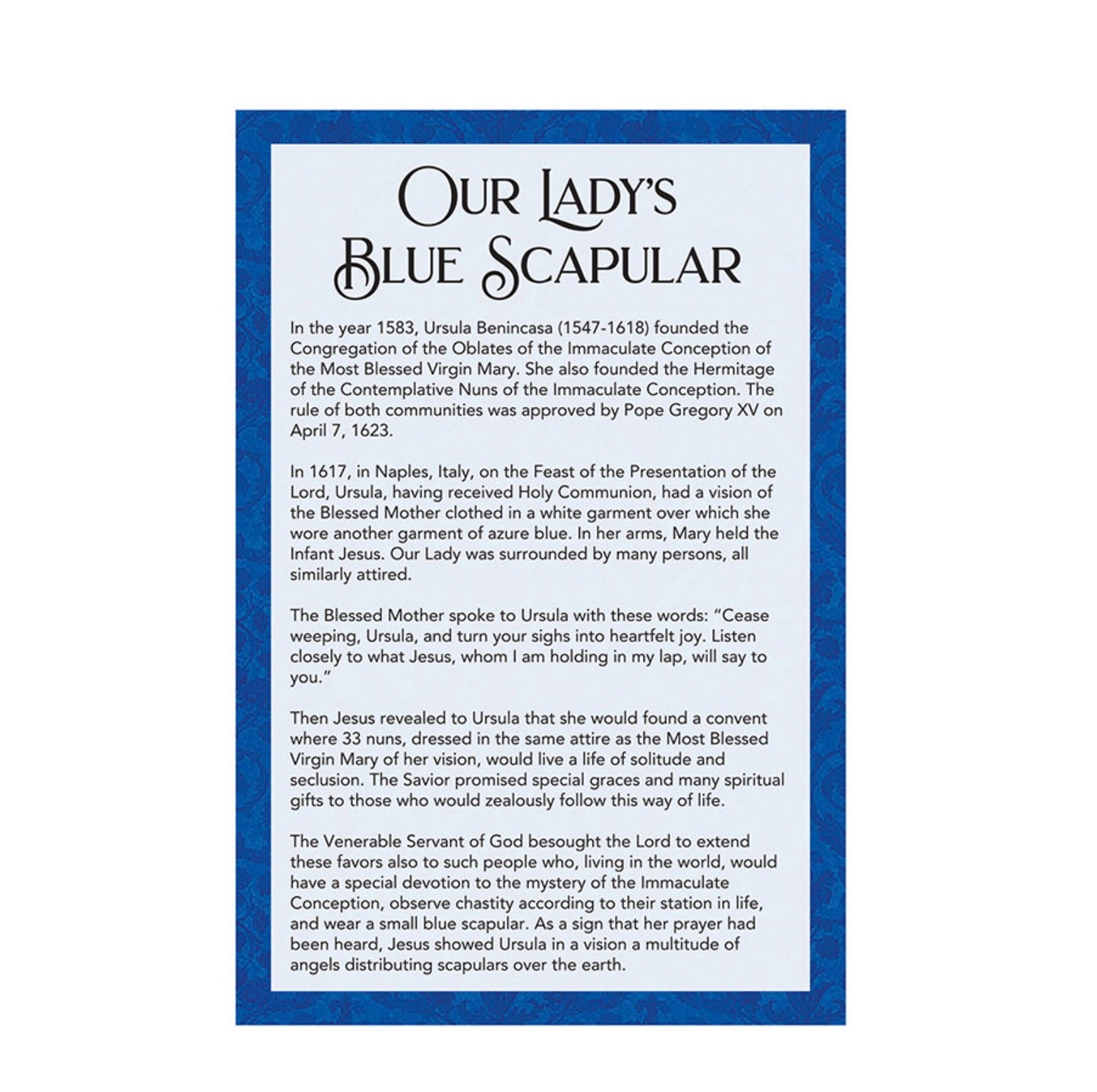 Cordless Blue Scapular with Card