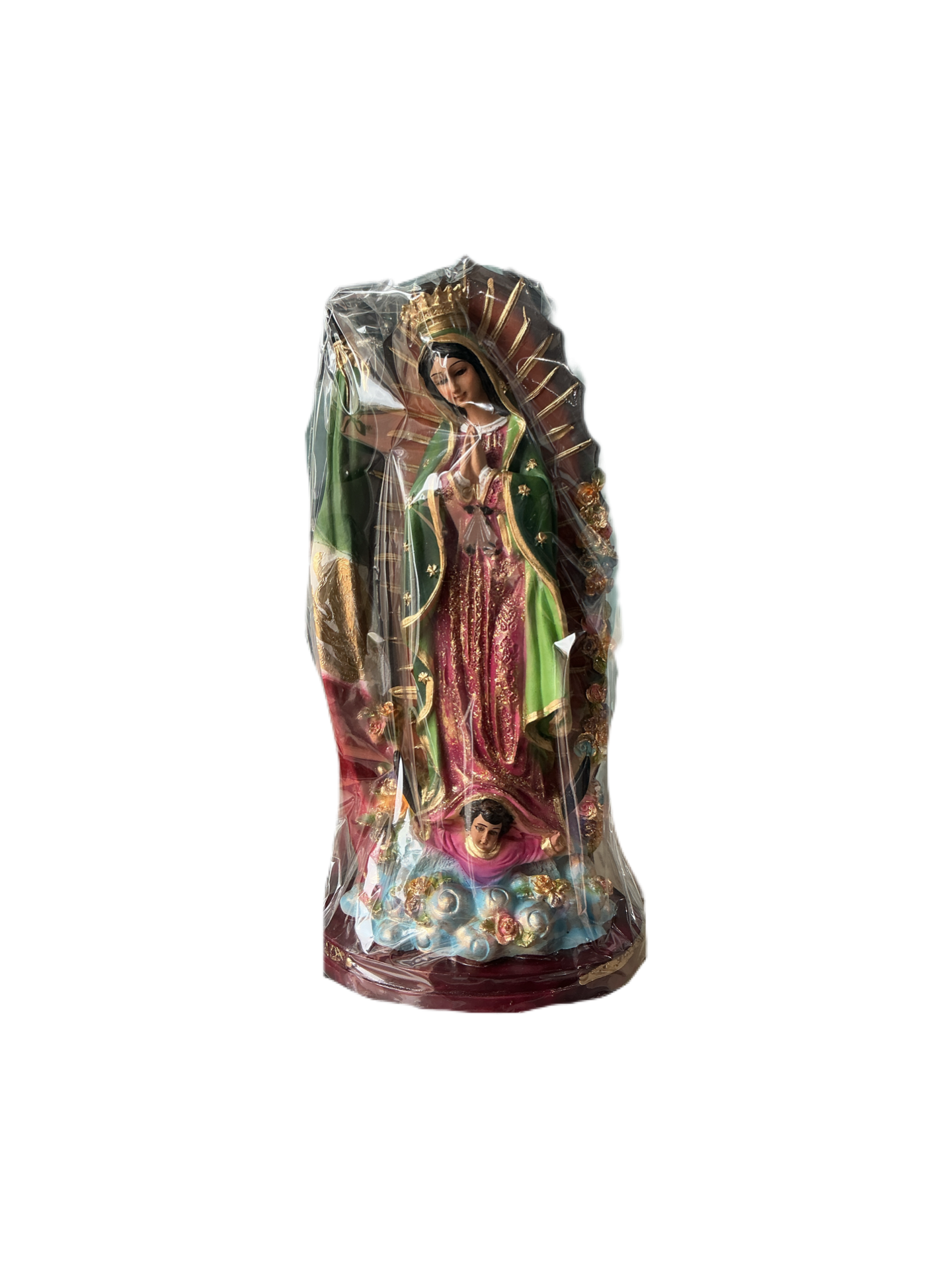 Virgen de Guadalupe con Bandera 12”H