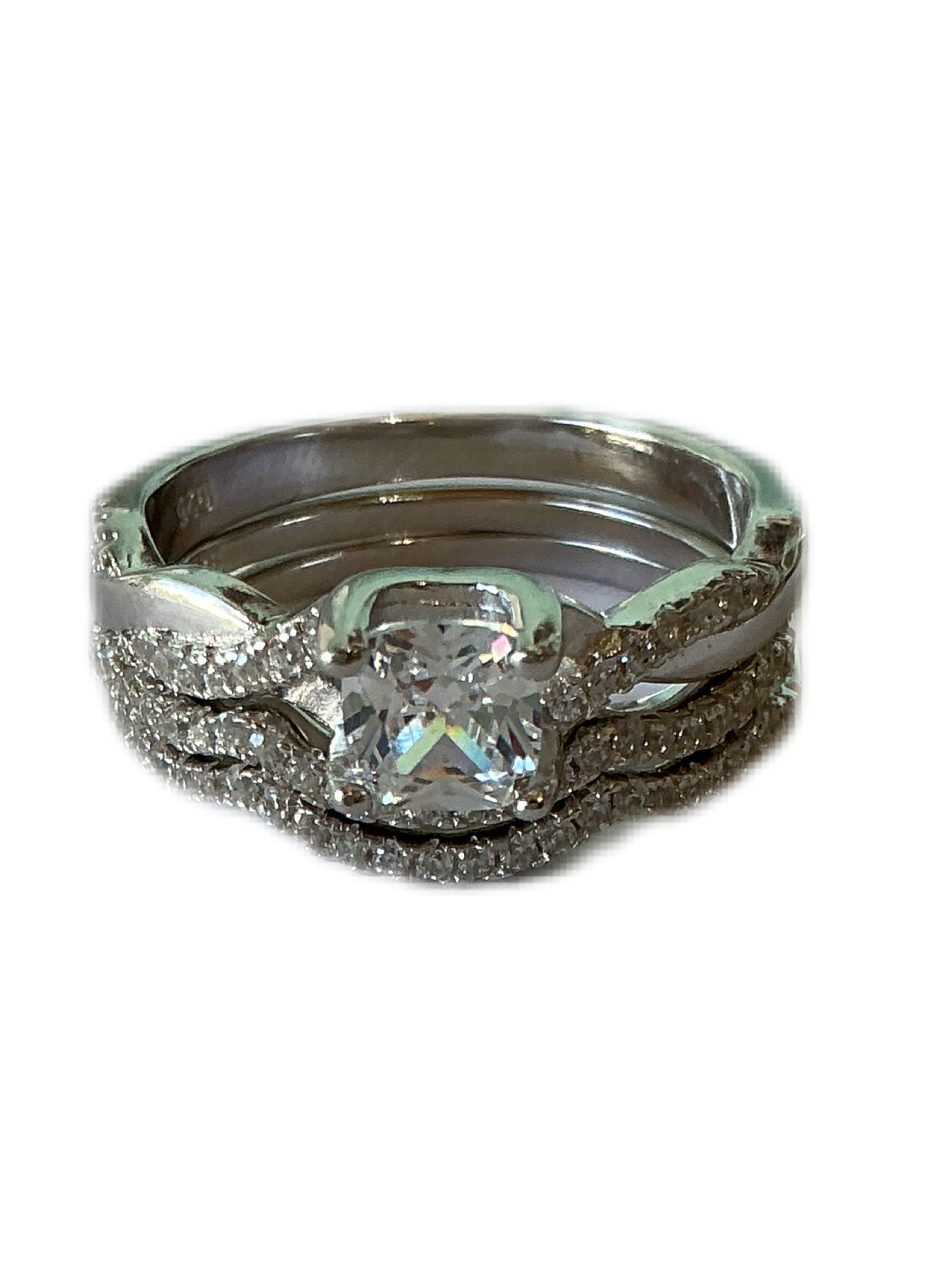 Silver Cubic Zirconia Three-in-One Halo Wedding Engagement Promise Eternity Ring for Women Size #6
