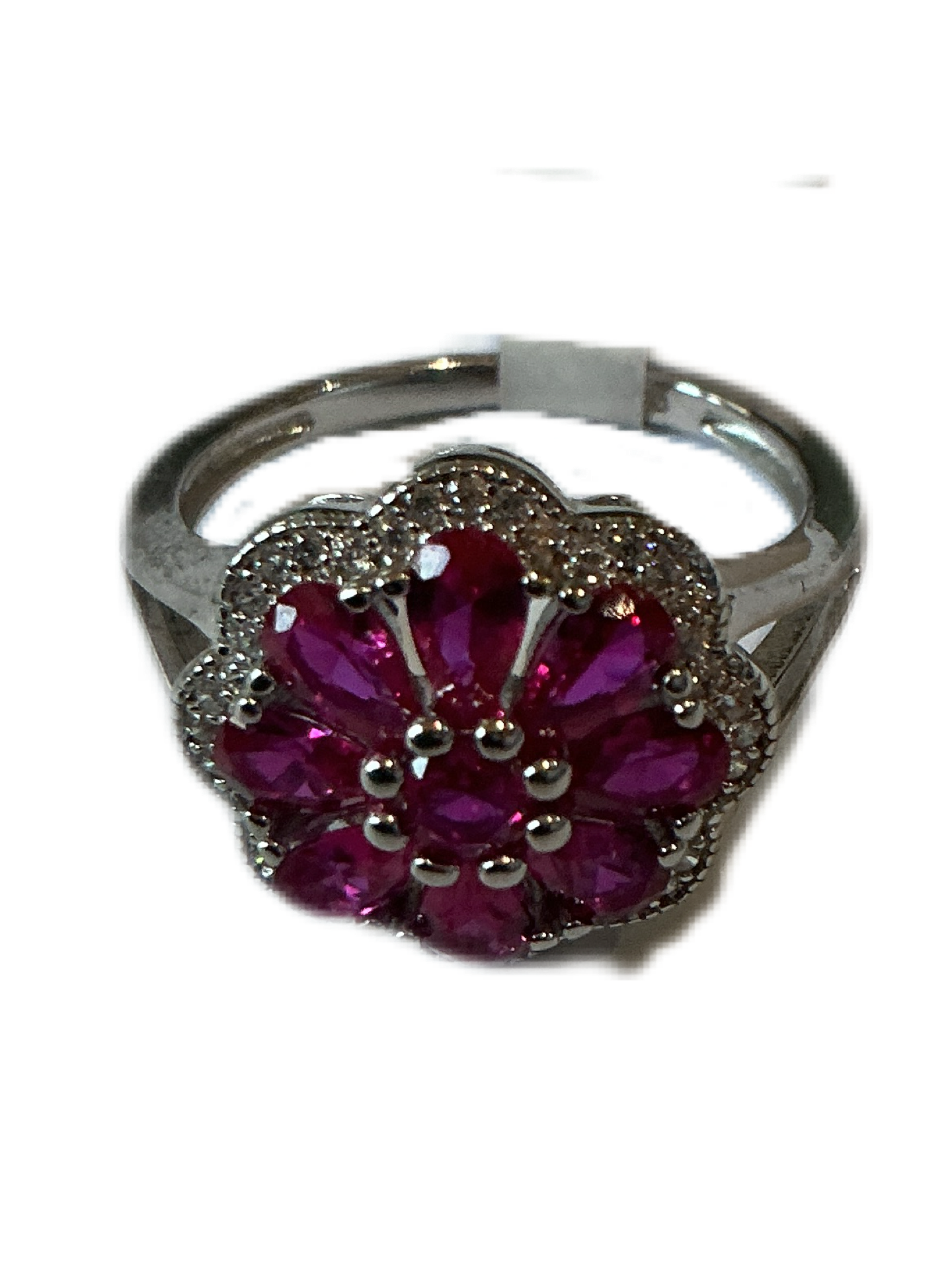 Silver Fuchsia Zirconia Ring Size 8