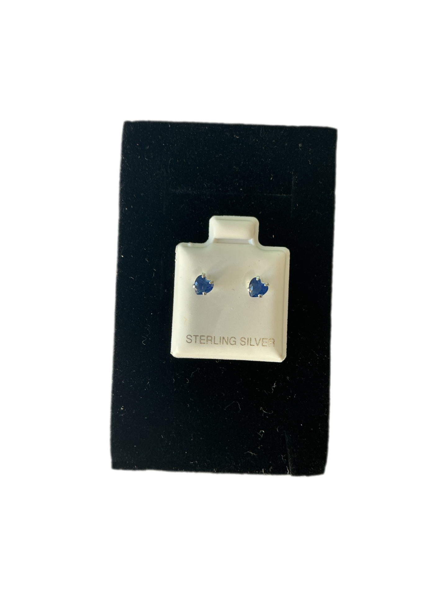 Sterling Silver Stud Earrings Heart Love Cut Cubic 4mm Color Navy Blue