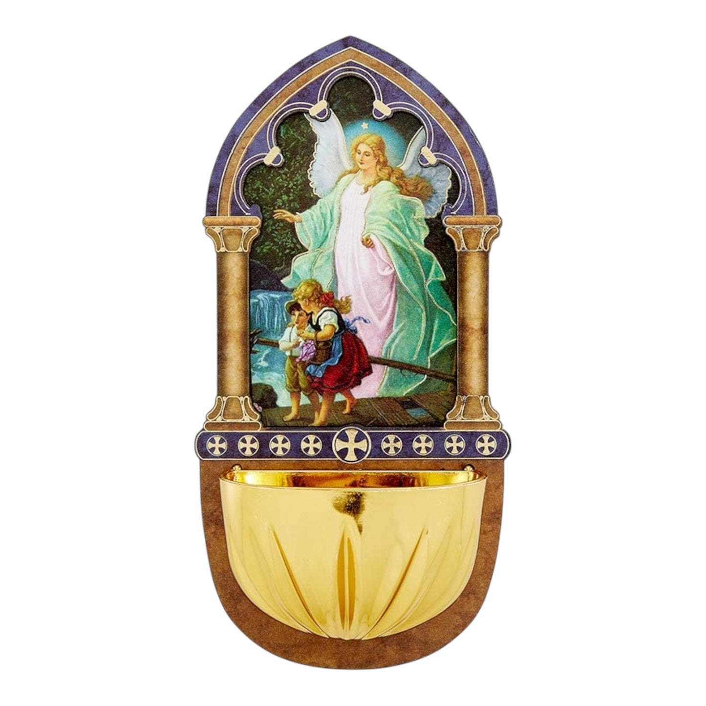 Guardian Angel Lasered Wood Holy Water Font