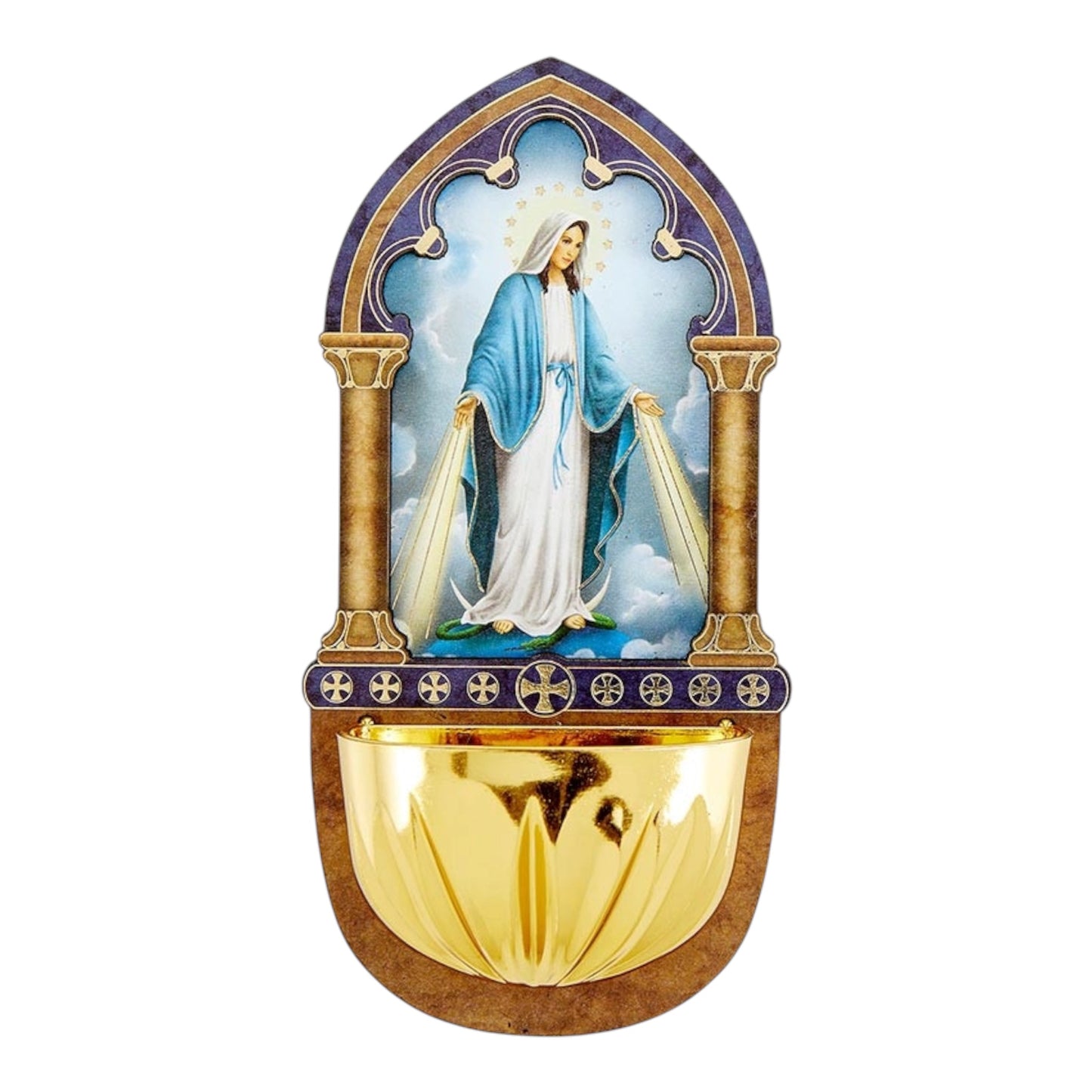 Our Lady of Grace Lasered Wood Holy Water Font