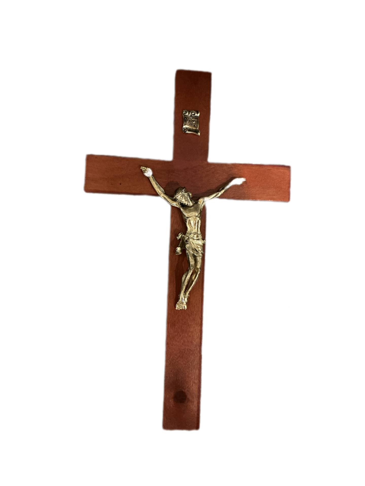 Wooden Cross Light Brown with Gold Christ