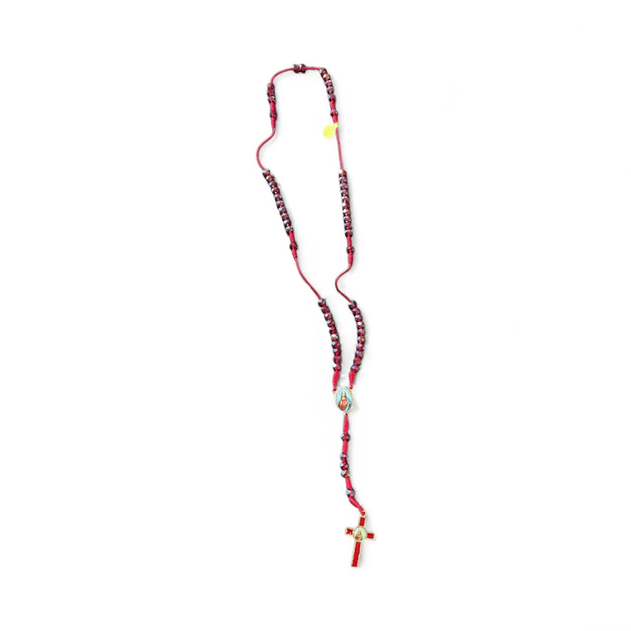 Rosario de hilo rojo con cristal Sagrado Corazón
