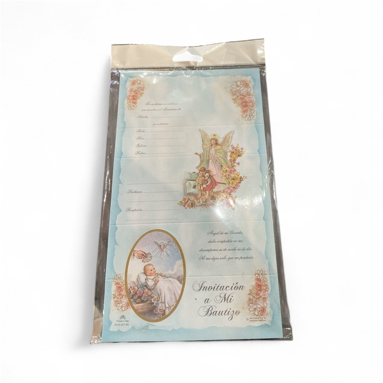 Invitaciones para Bautizo color Celeste con imagen de Guardian Angel