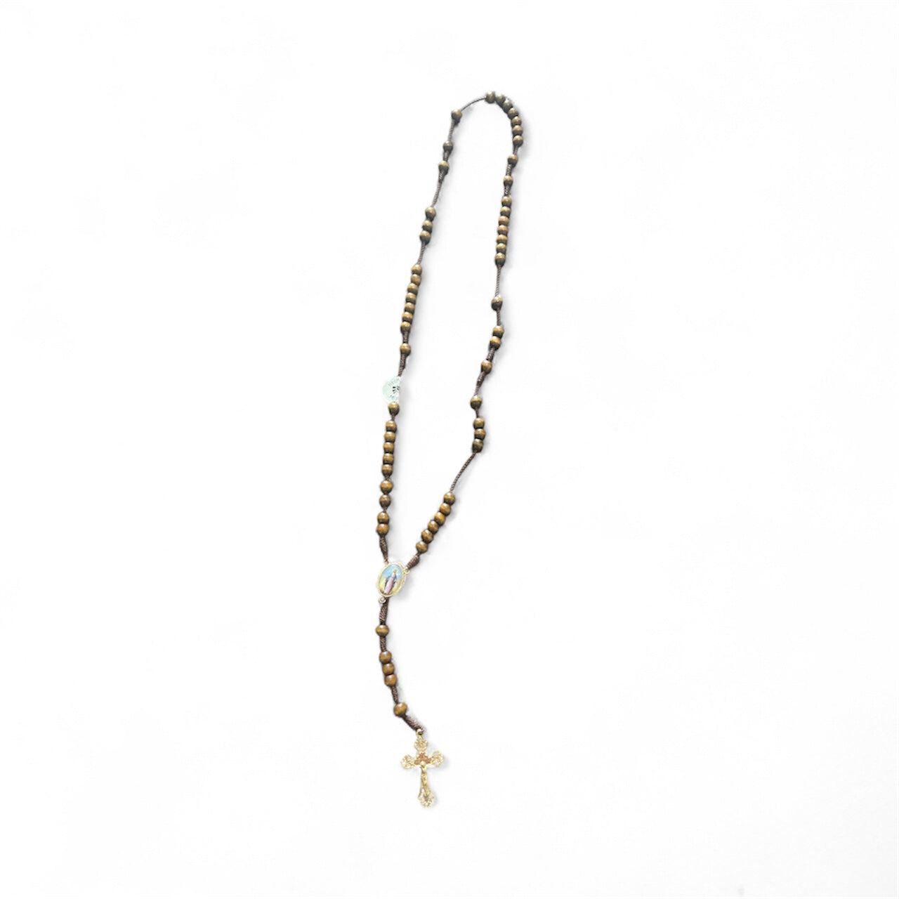Rosario de madera con imagen de la virgen milagrosa