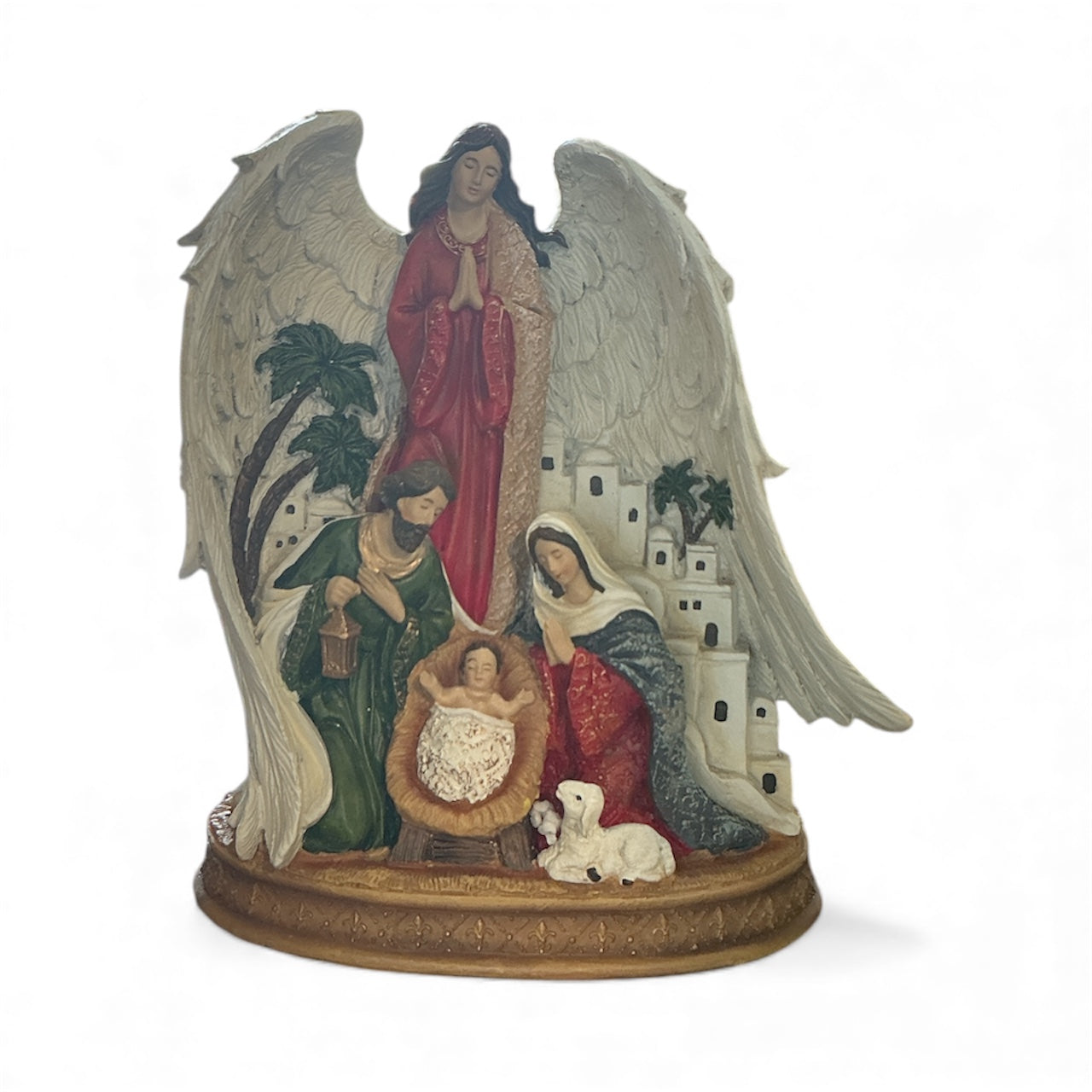 Holy Family Native Figure with Angel Fleu 9"H