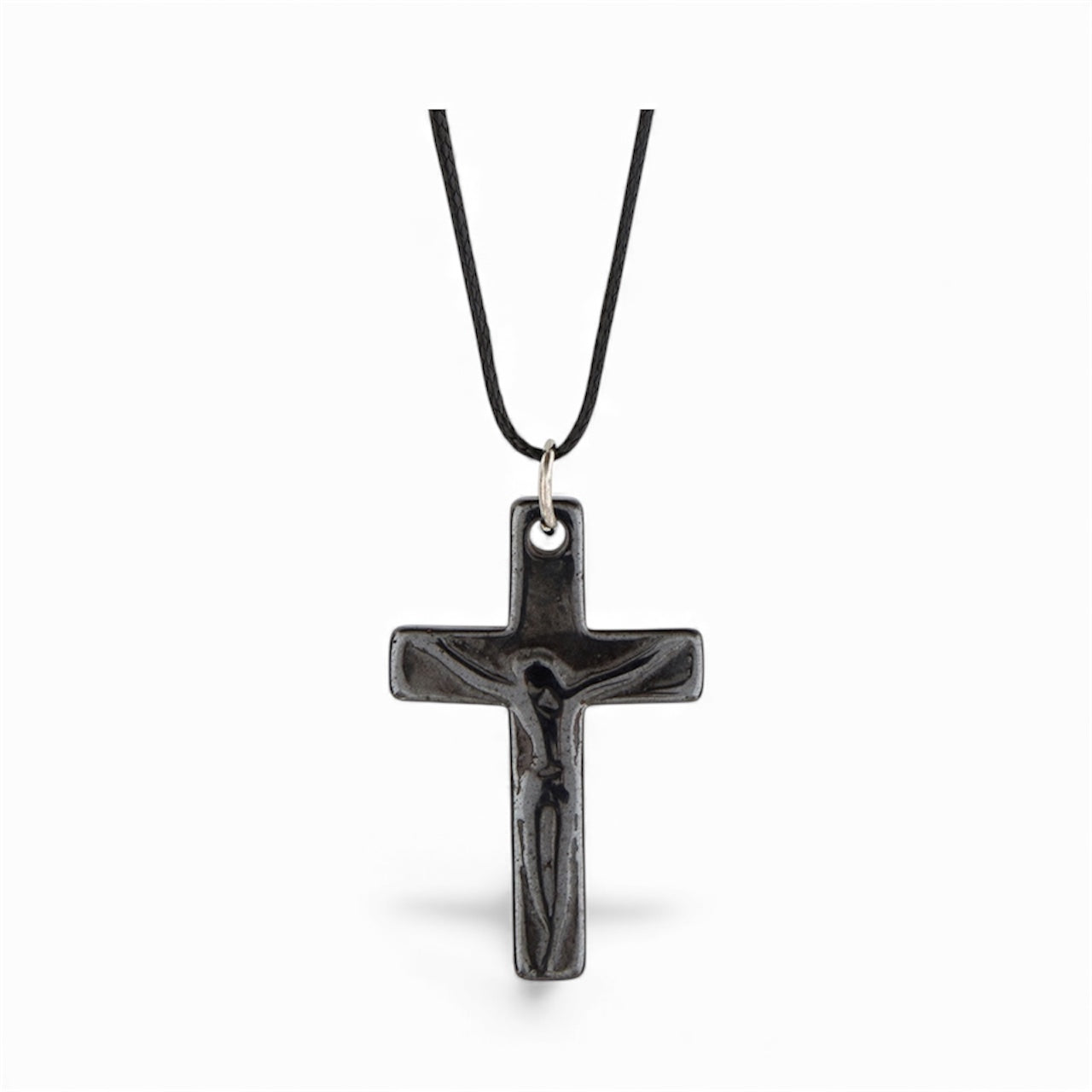 Hematite Crucifix Pendant with Cord