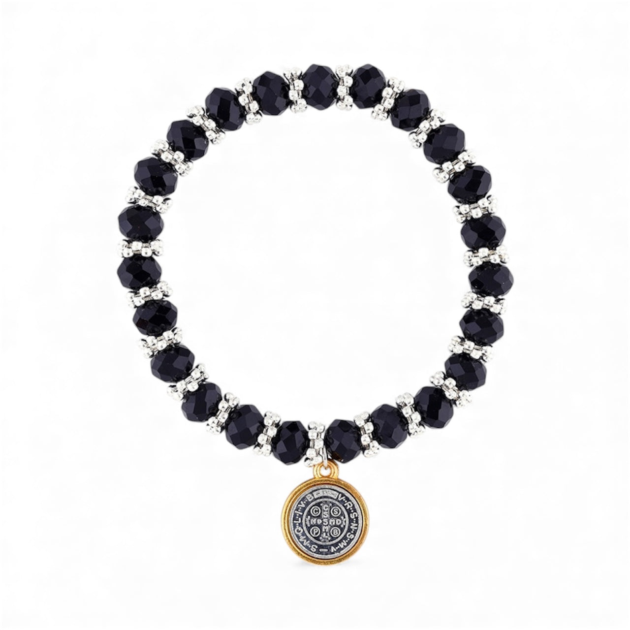 St. Benedict Black Crystal Two-Tone Bracelet