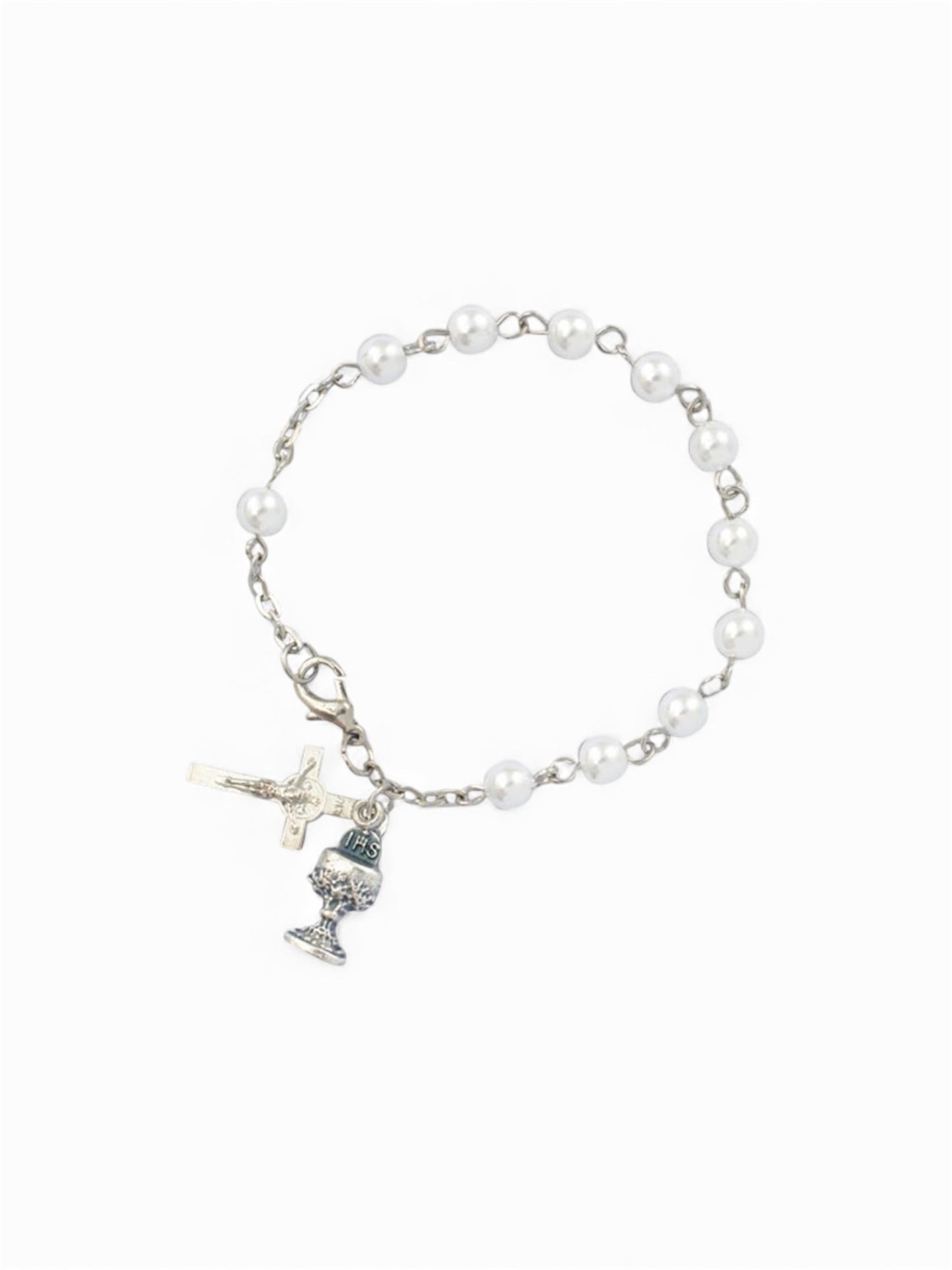 First Communion Imitation Pearl Rosary Bracelet