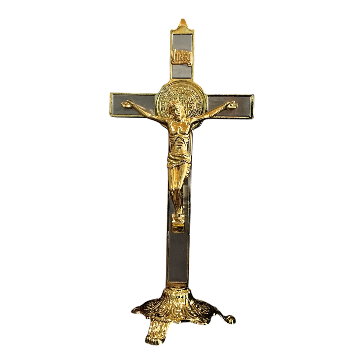 Gold Crucifixion St.Benedict With Base
