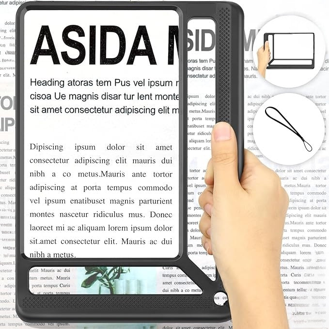 Lupa de página completa de 5 veces para leer/Full-page magnifying glass with 5x magnification for reading.
