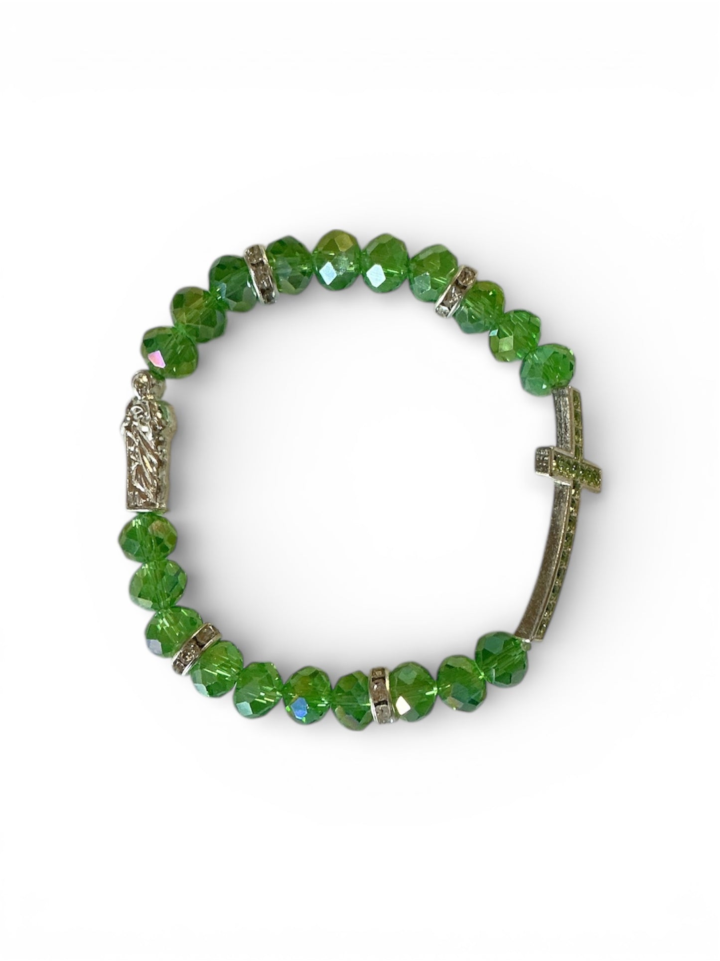 Pulsera de Cristal de verde de San Judas con Cruz