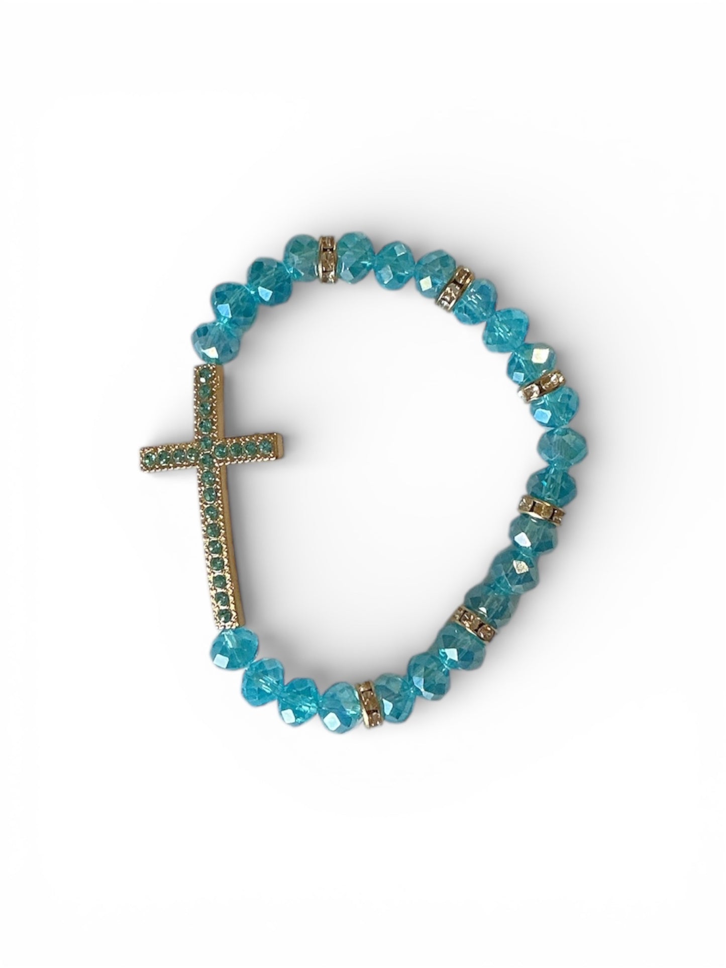 Pulsera de Cristal Azul con Cruz