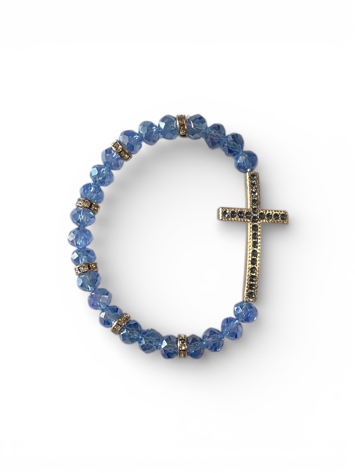 Pulsera de Cristal Azul Marino con Cruz