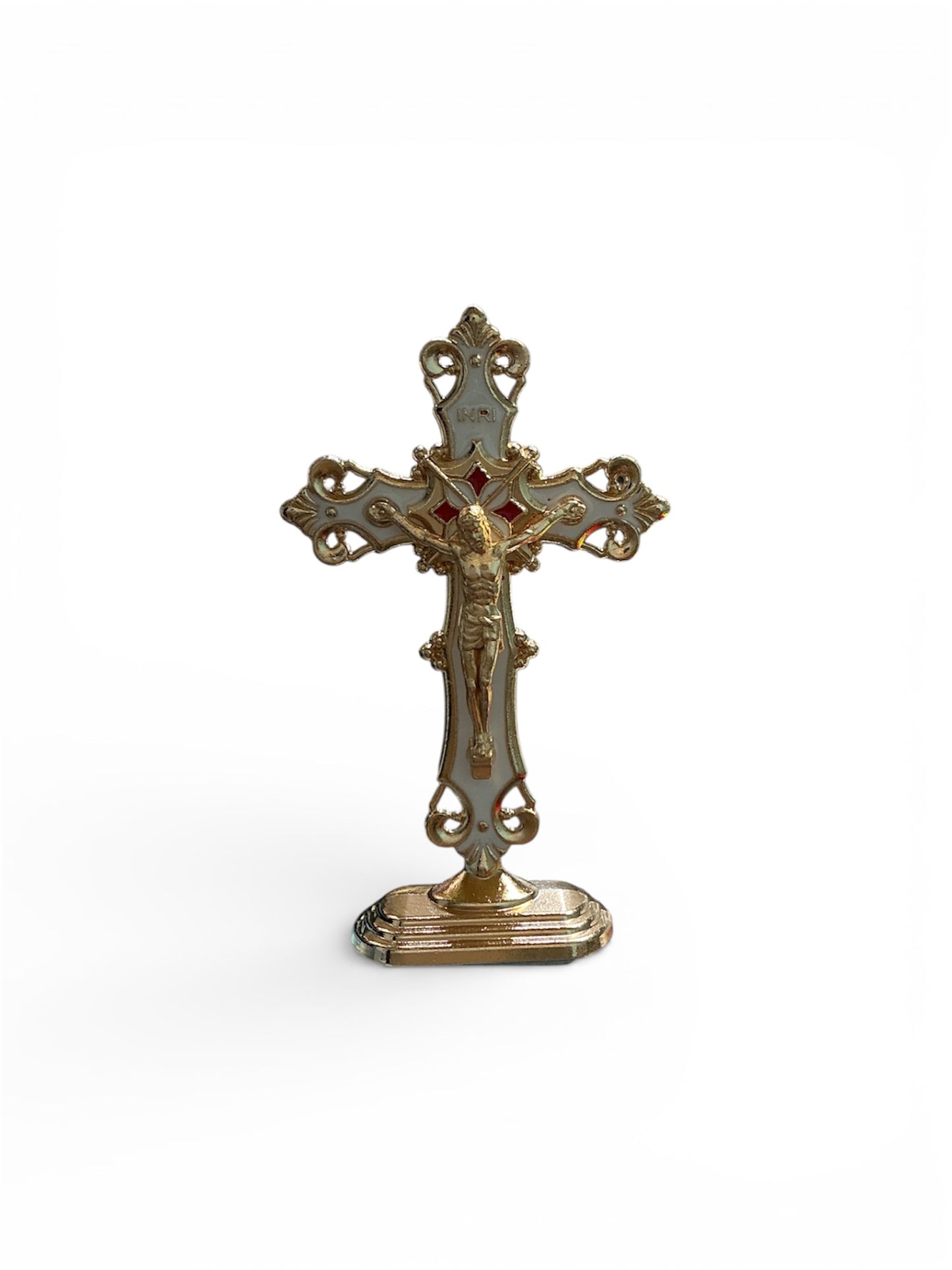 Gold Crucifixion with base 3” - White