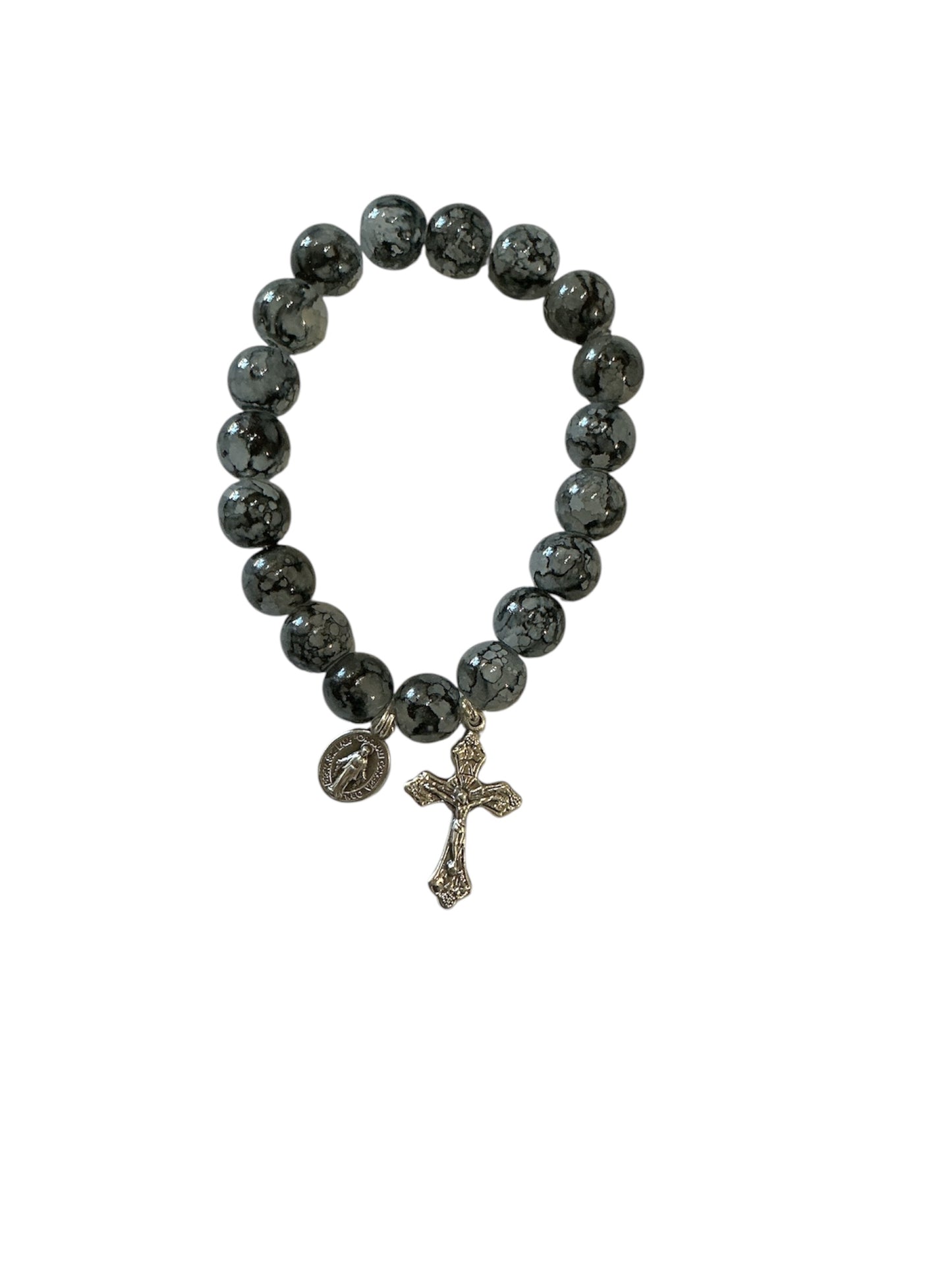 Gray Marbled Glass Bead Miraculous Virgin Bracelet