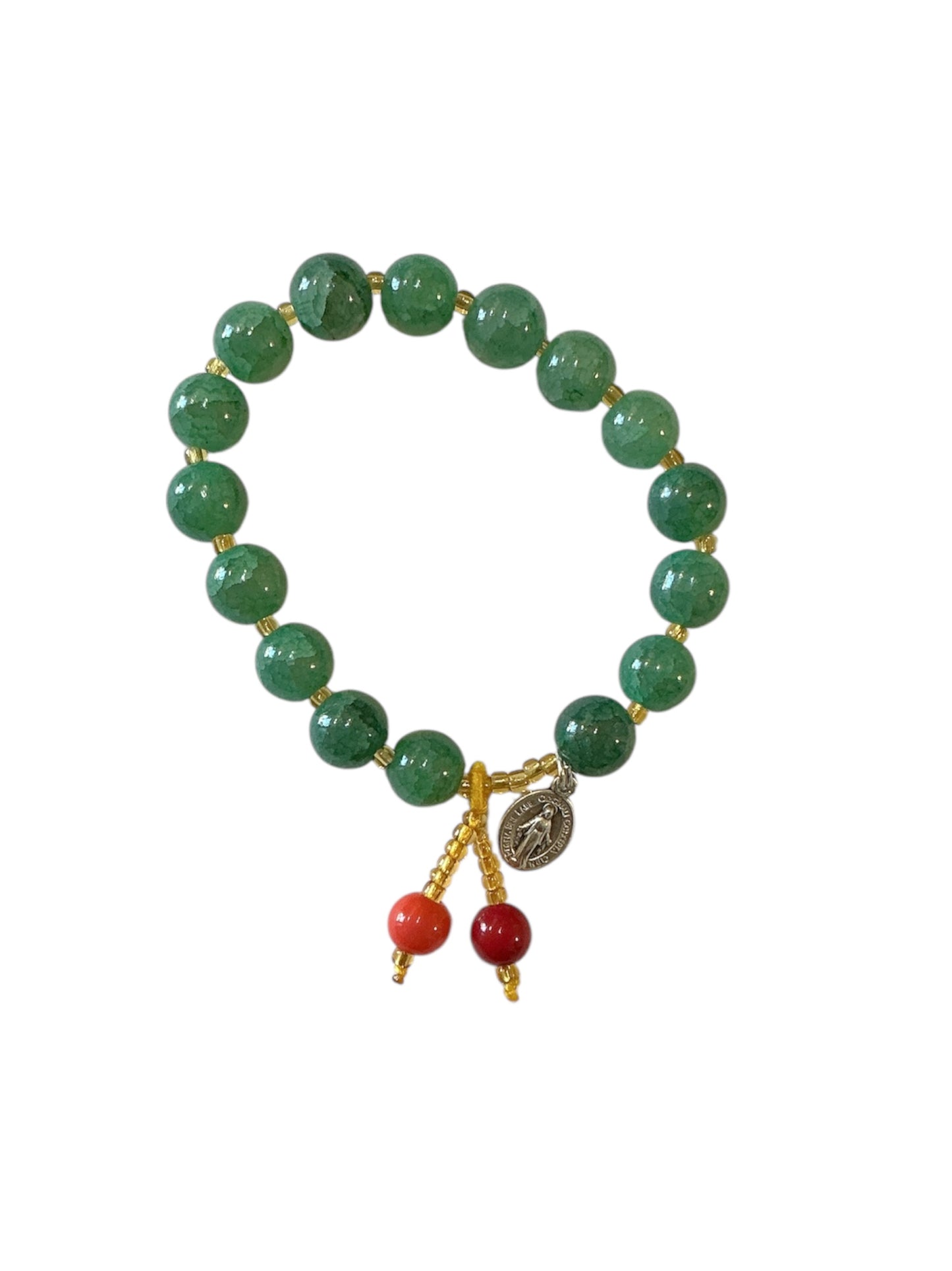 Green Marbled Glass Bead Miraculous Virgin Bracelet