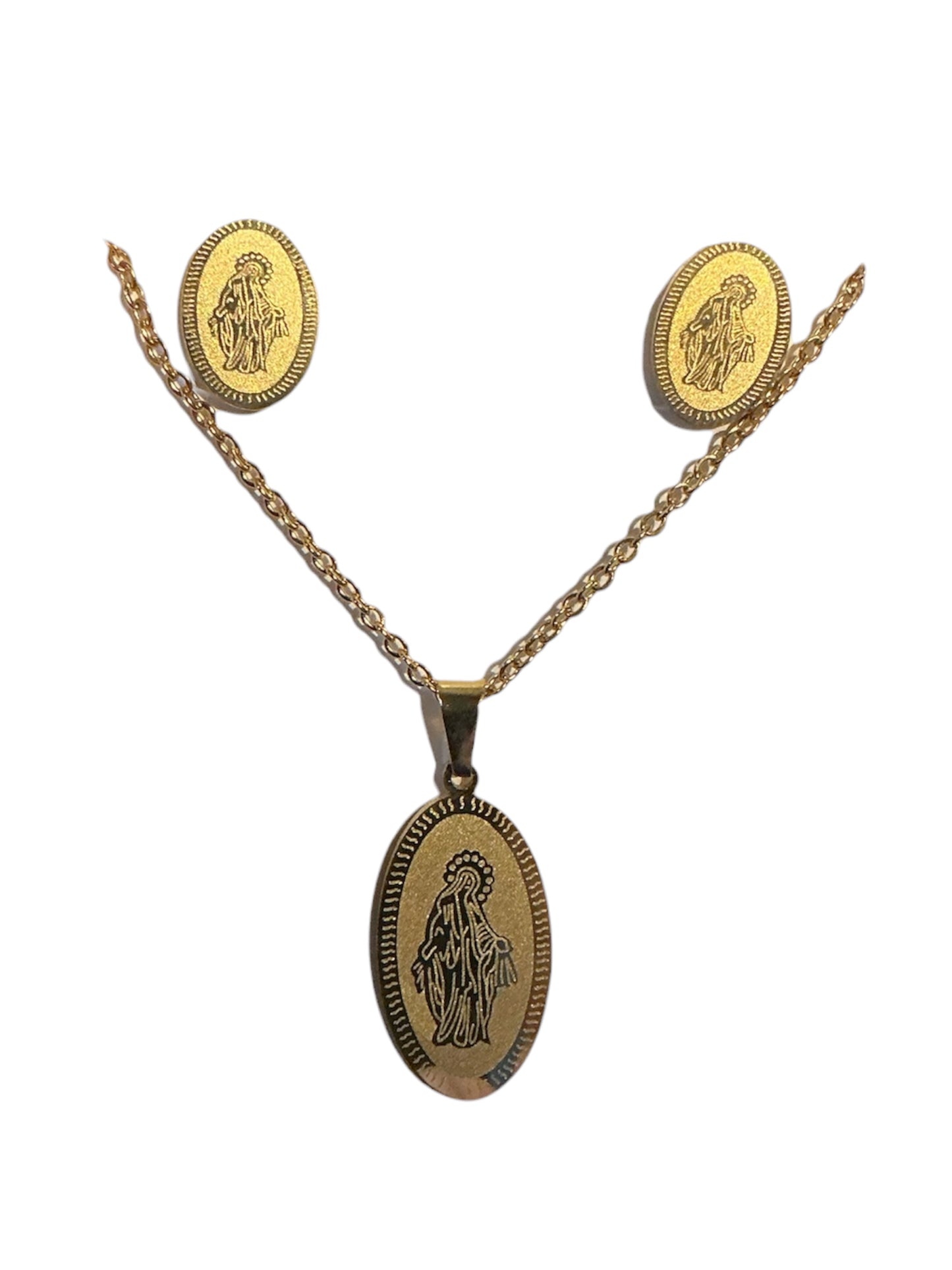CADENA DIJE CON ARETES DE VIRGEN MILAGROSA