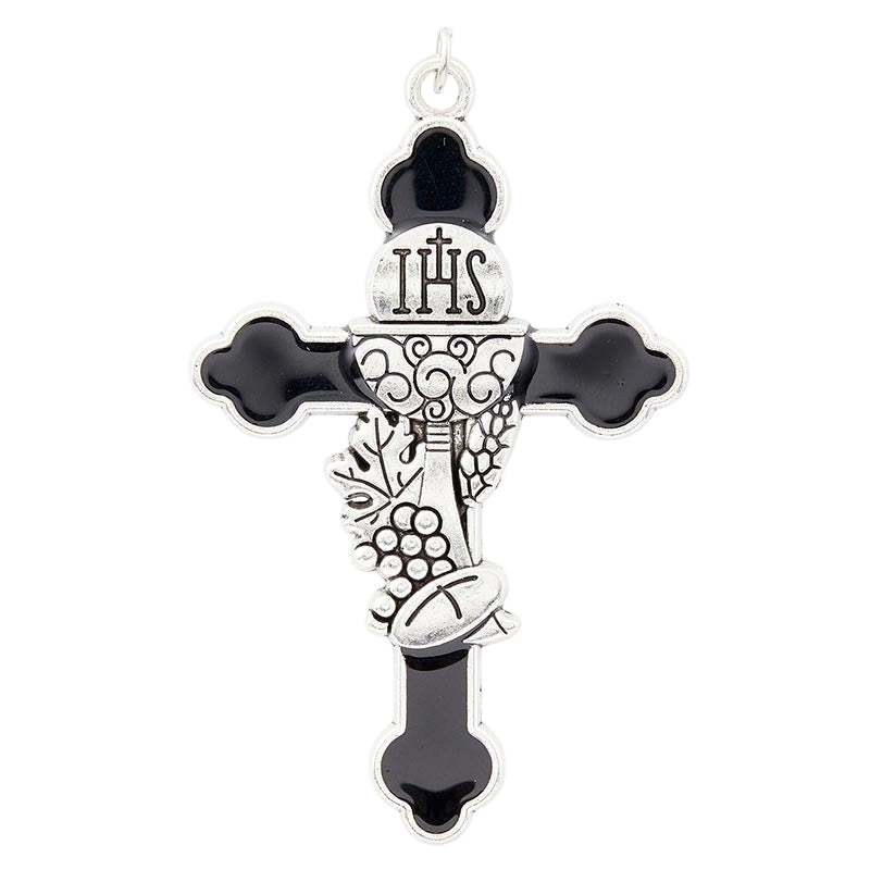 First Communion Black Enamel Cross Pendant