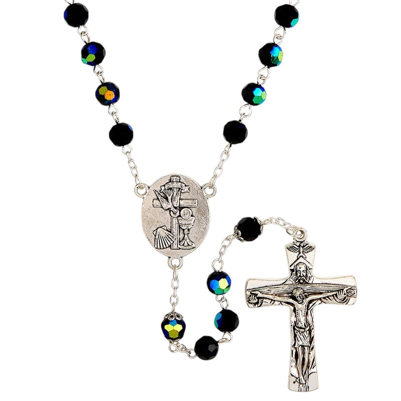 OCIA Black Faceted Crystal Rosary
