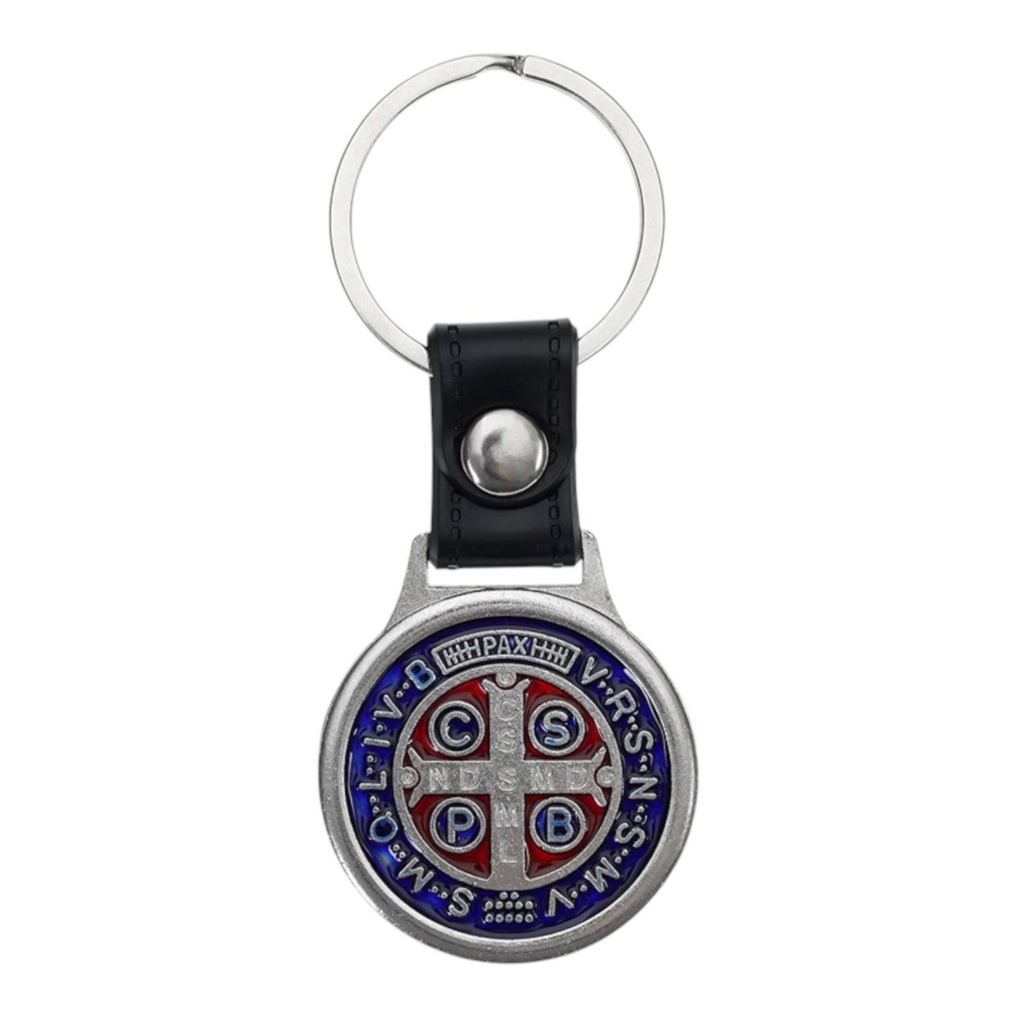 Blue Enamel St. Benedict Medal Key Ring