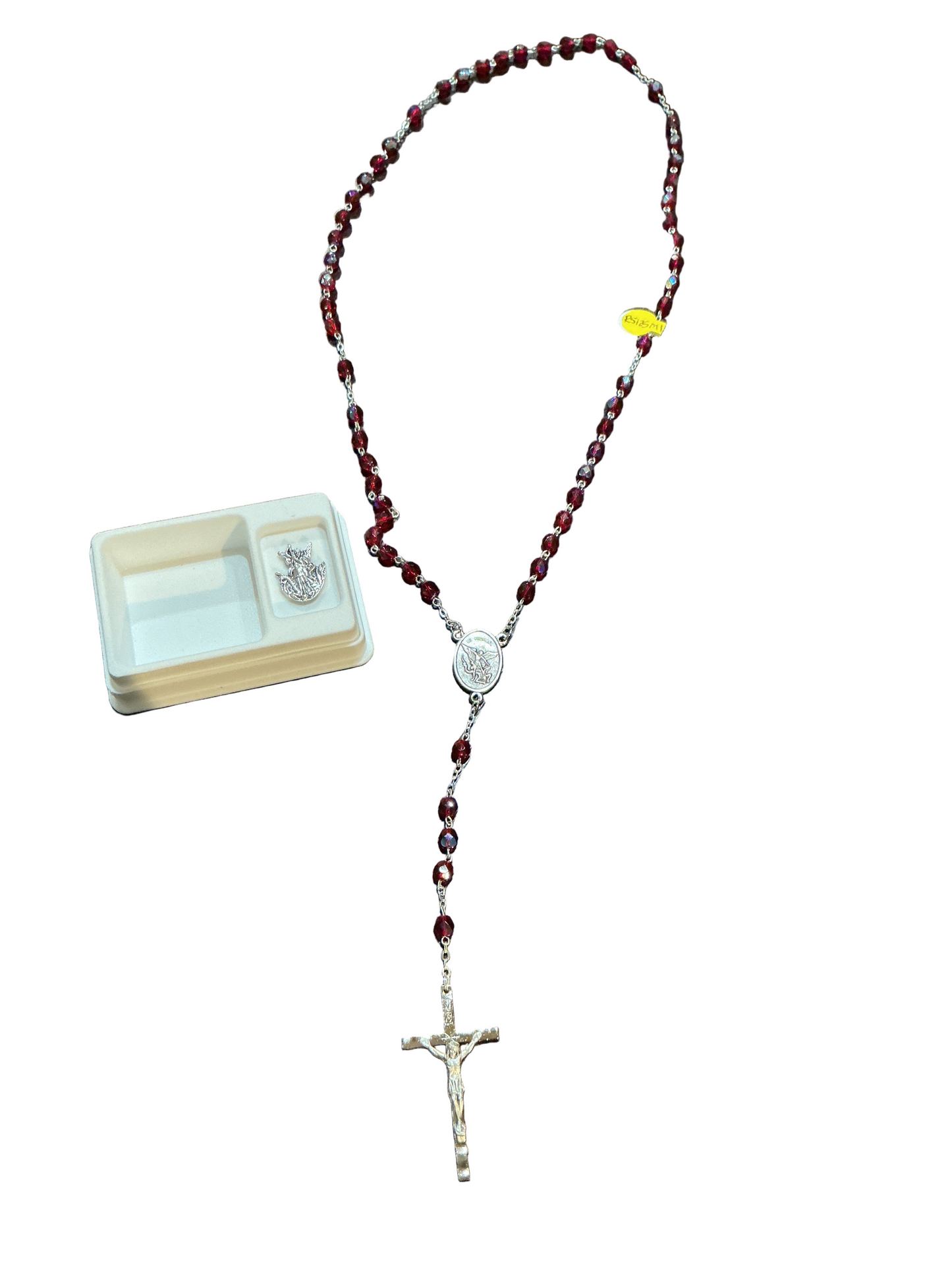 Rsy St Michael Pin/Set Red Glass Beads/Case