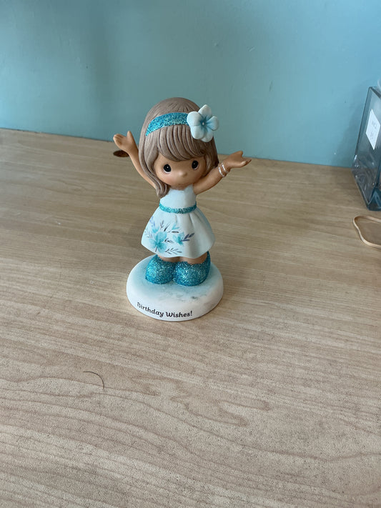 Girl in Teal Dress With Arm Up / Birthday Wishes Precious Moment
