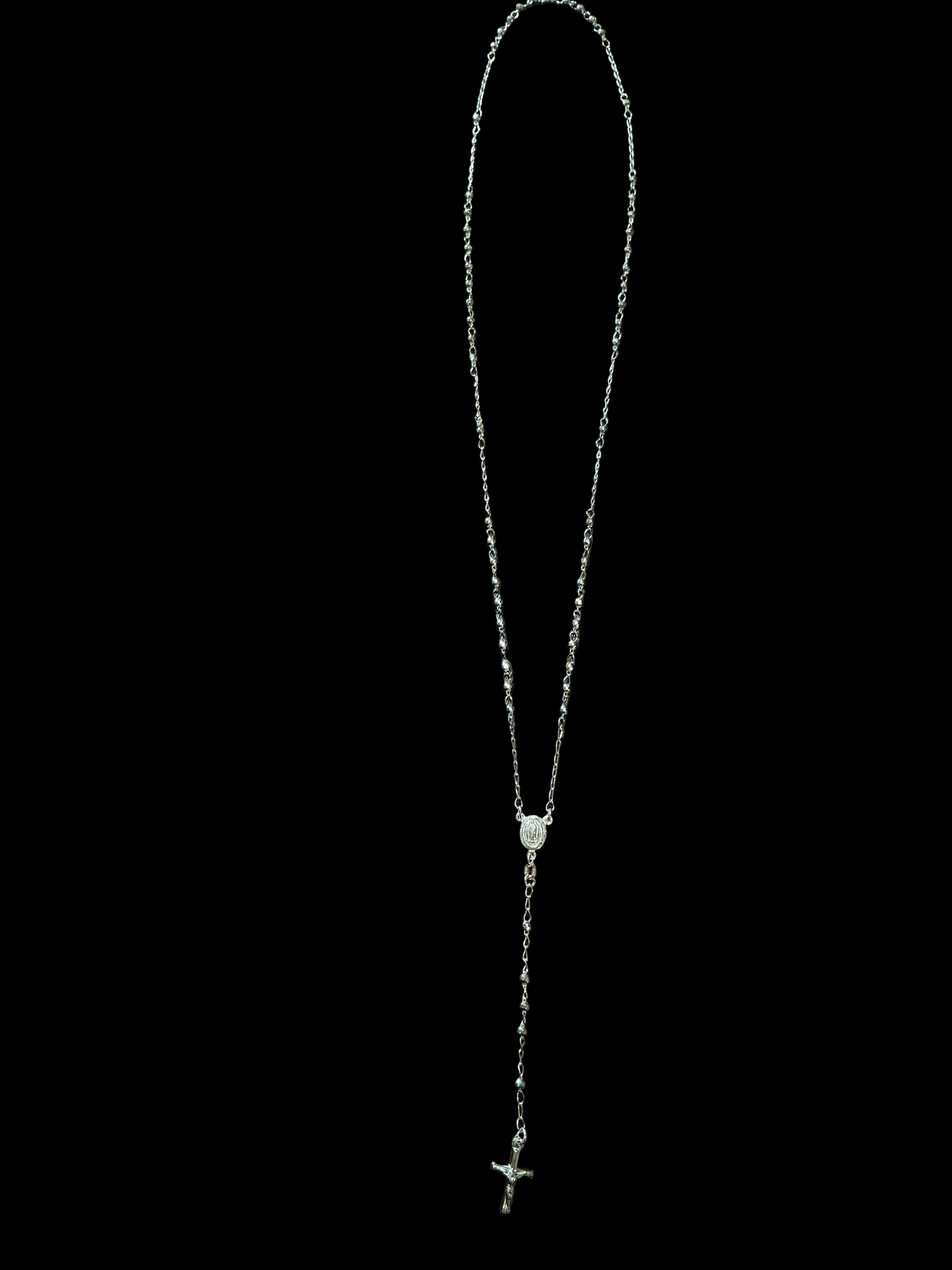 Silver Virgen de Guadalupe Rosary 3MM 24”H