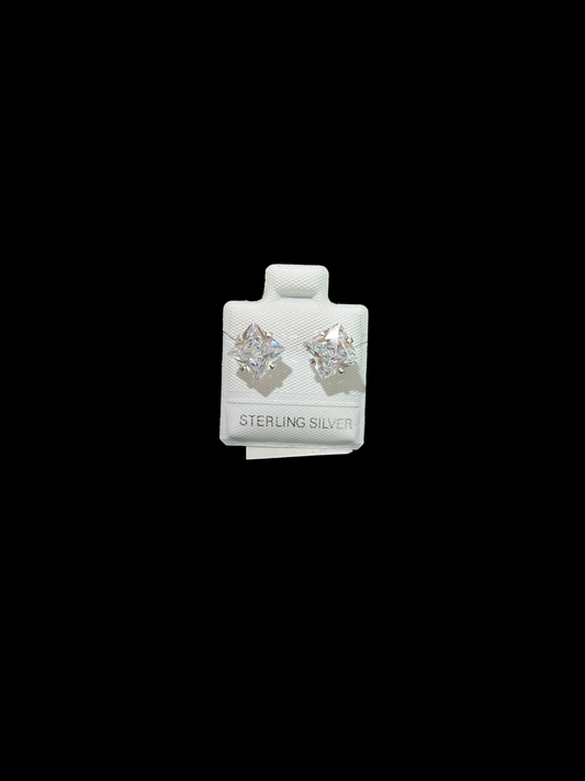 Sterling Silver Stud Earrings Cut Cubic 7x7 MM