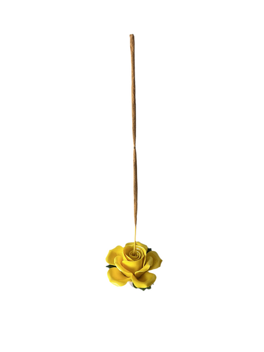 Handcrafted Ceramic Rose Incense Burner Yellow