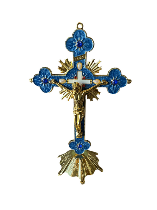 Gold Crucifixion with  base  - Blue