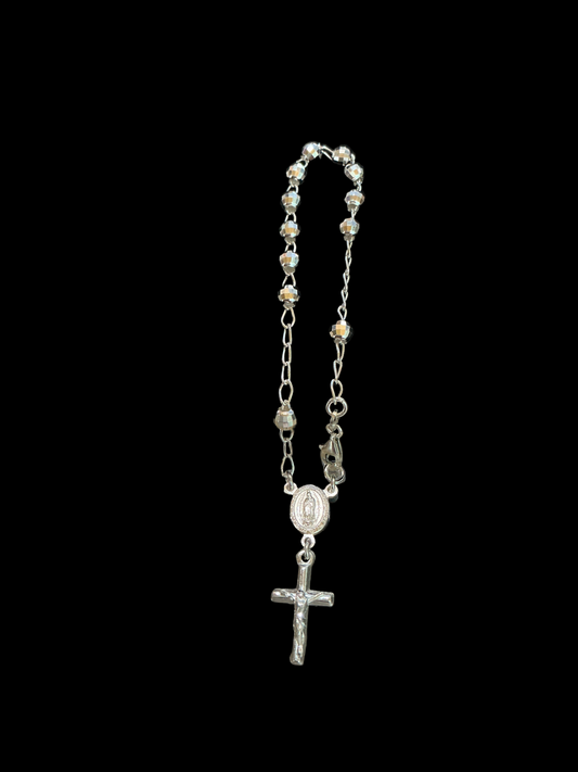Silver Plated Beads Catholic Rosary Chain Bracelet - Virgen de Guadalupe