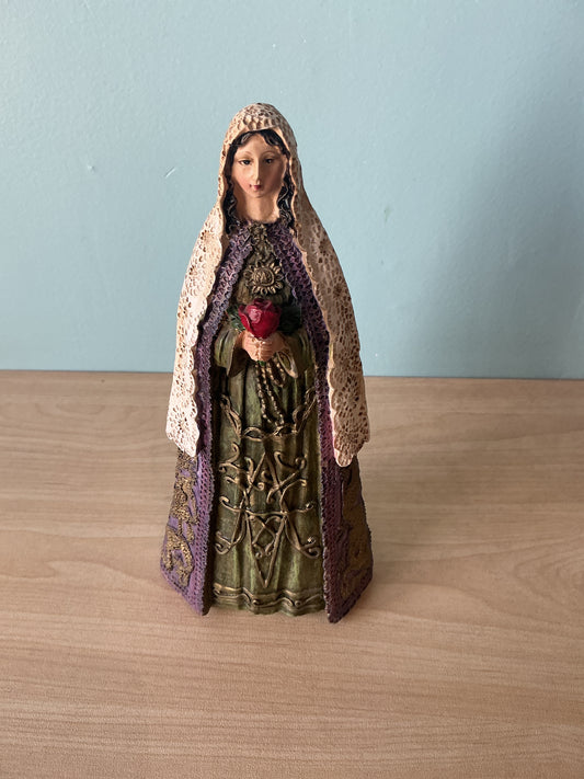 Statue Rosa Mistica wood base 11"H